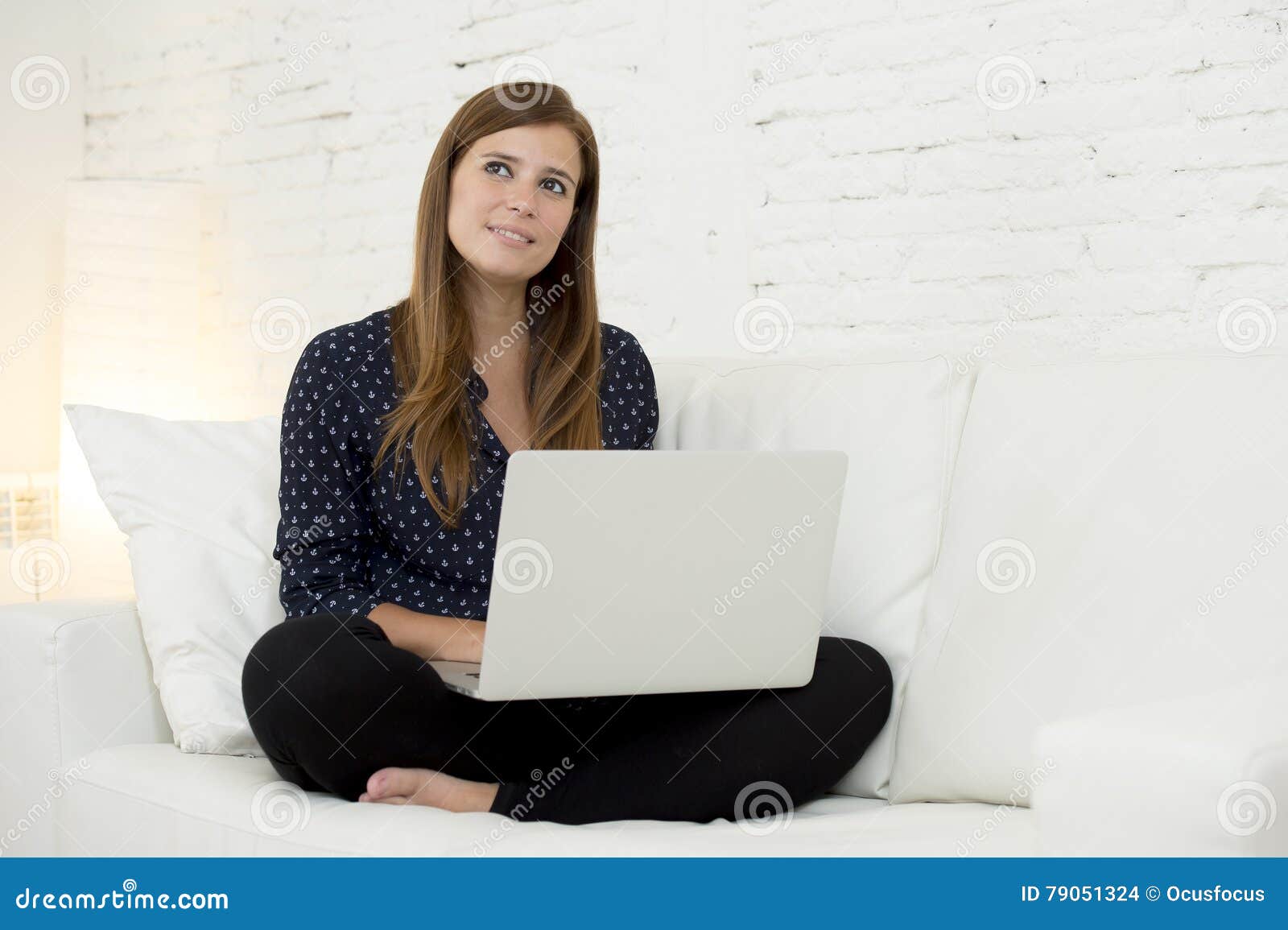 Happy Beautiful 30s Woman Using Laptop Computer Smiling Networking at ...