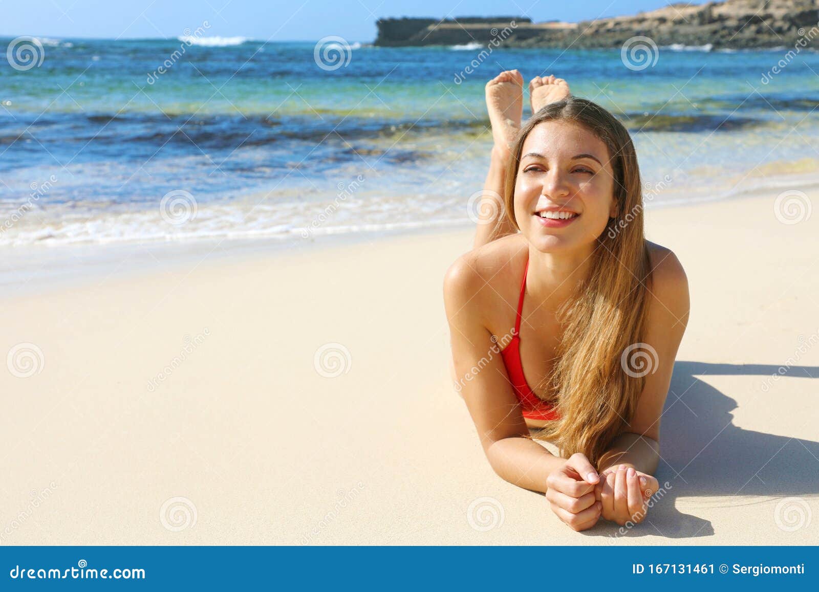Canaria Nude Beach Handjob - Happy Beautiful Smiling Woman Enjoying Relax Lying on the Beach Looking To  the Side. Summer Holidays Concept Stock Image - Image of concept, ocean:  167131461