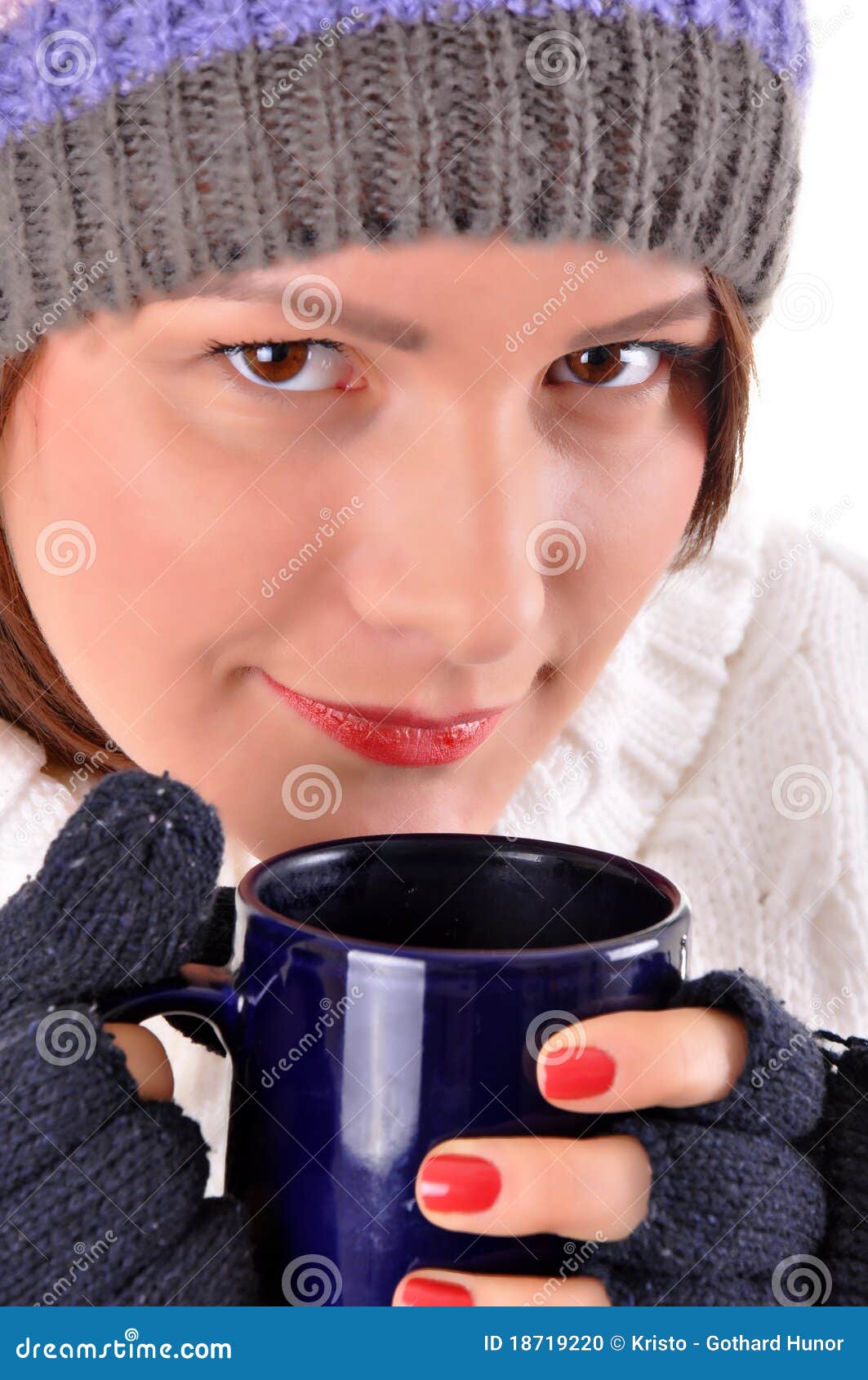 Happy Beautiful Woman Drinking Coffee Stock Photo - Image of makeup ...