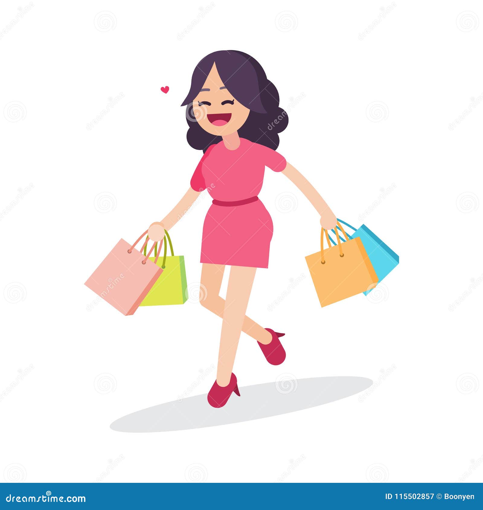 Happy Beautiful Woman Walking with Shopping Bags, Character, Vector ...