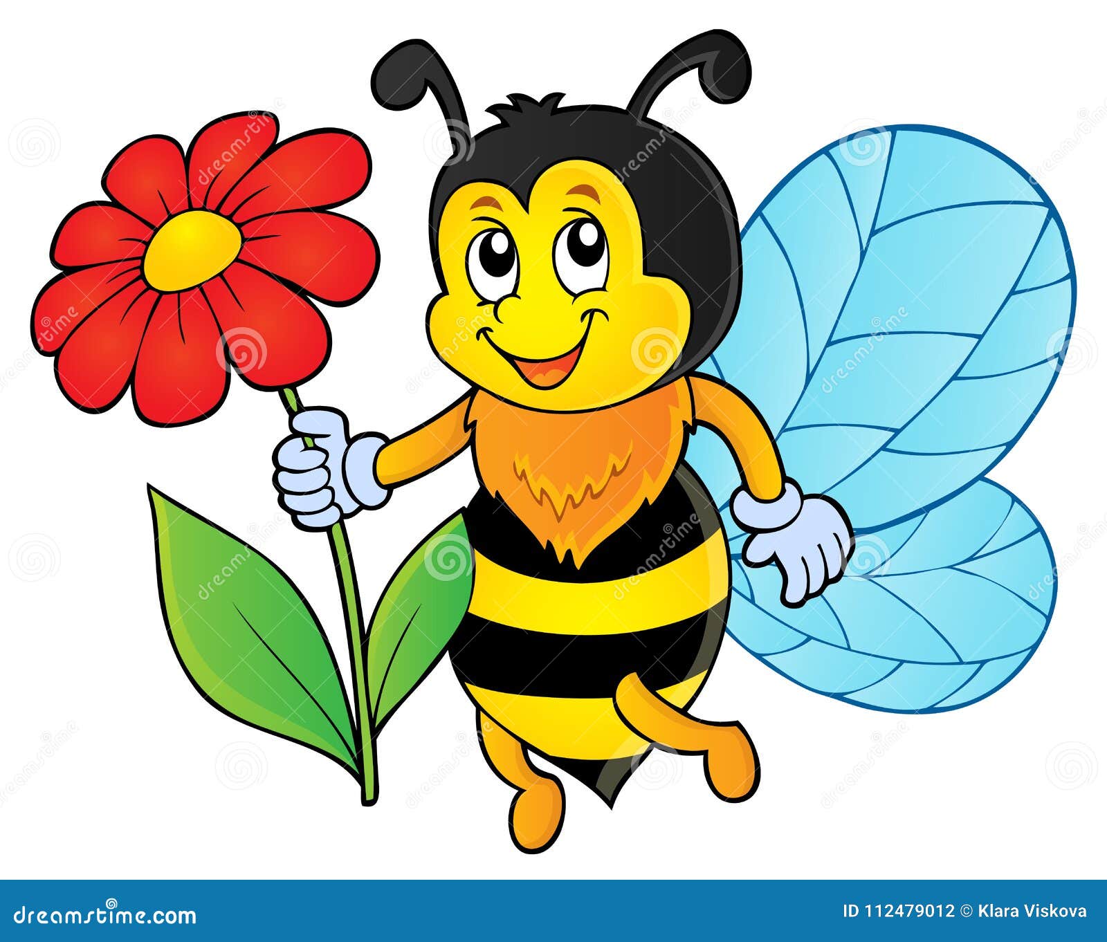 Happy Bee Holding Flower Theme 1 Stock Vector - Illustration of eps10
