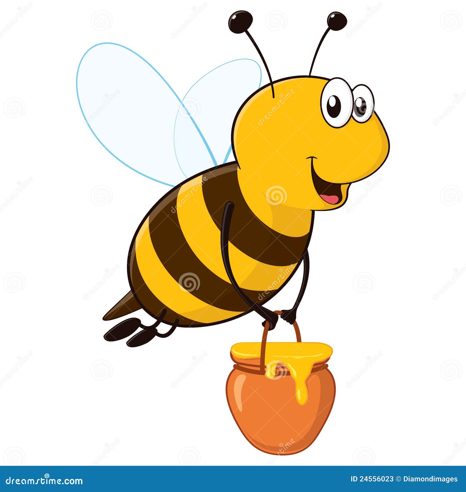 happy bee with honey jar