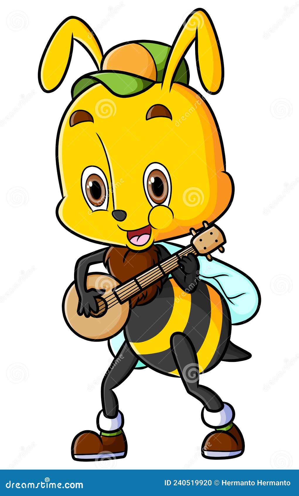 The Happy Bee is Singing and Playing the Banjo Stock Vector