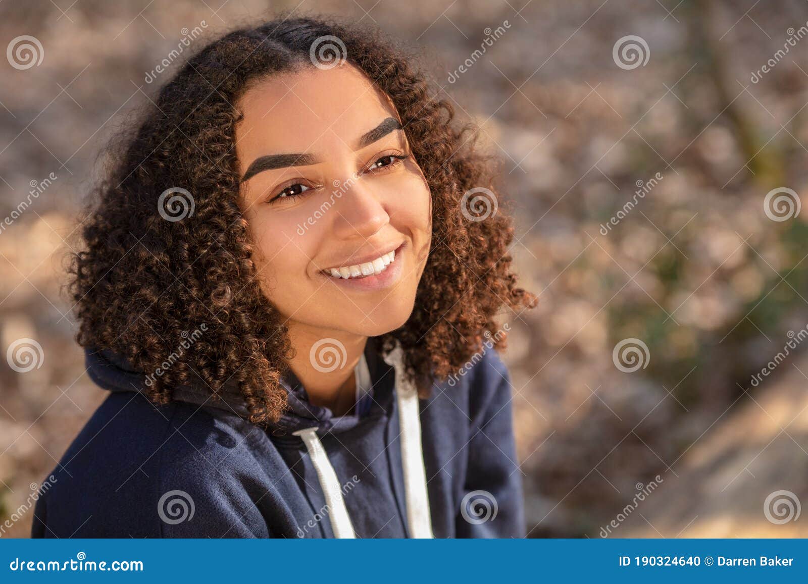 Happy Biracial Mixed Race African American Girl Teenager Smiling With