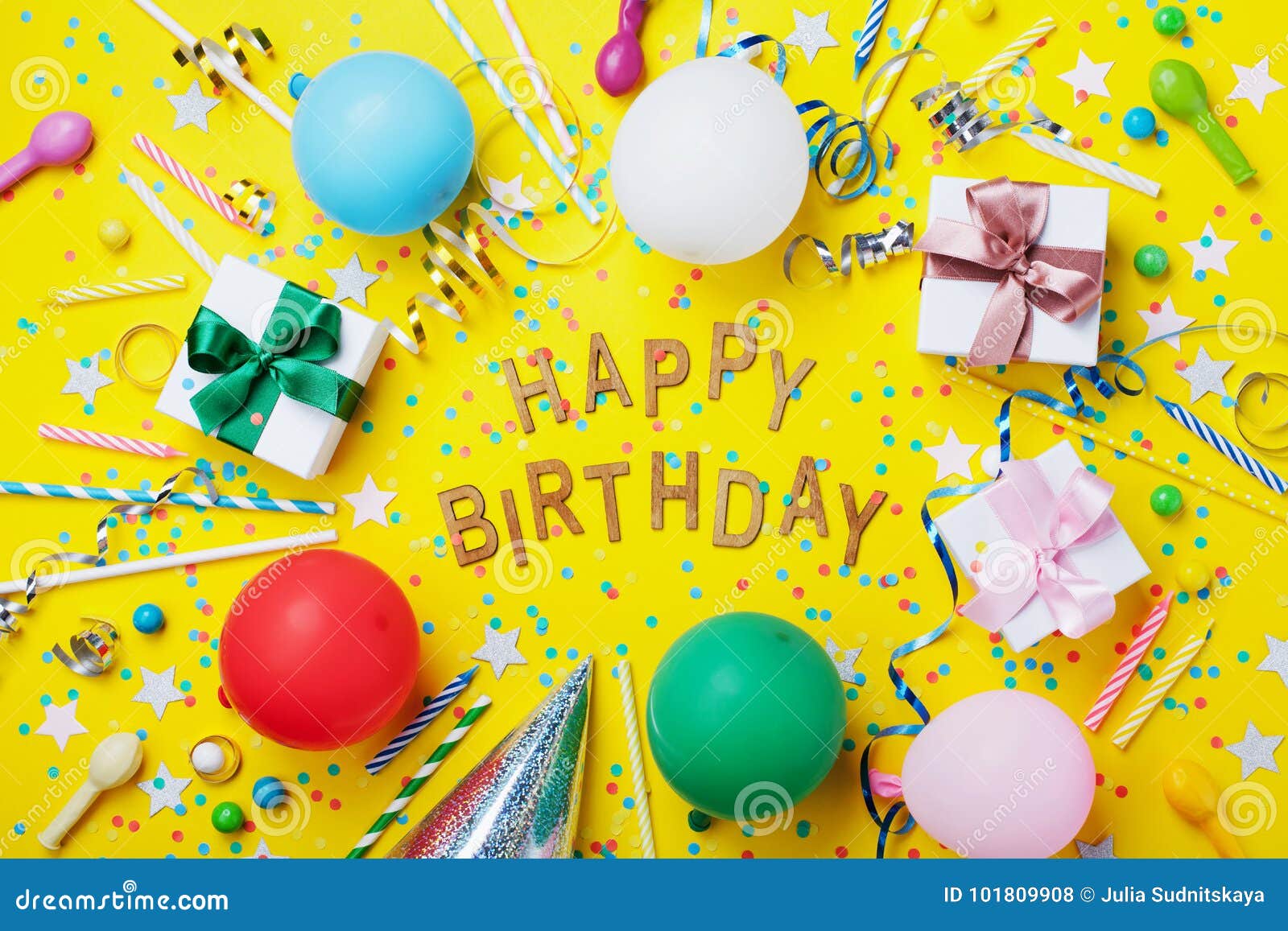 Happy Birthday Background or Greeting Flyer. Colorful Holiday Supplies ...