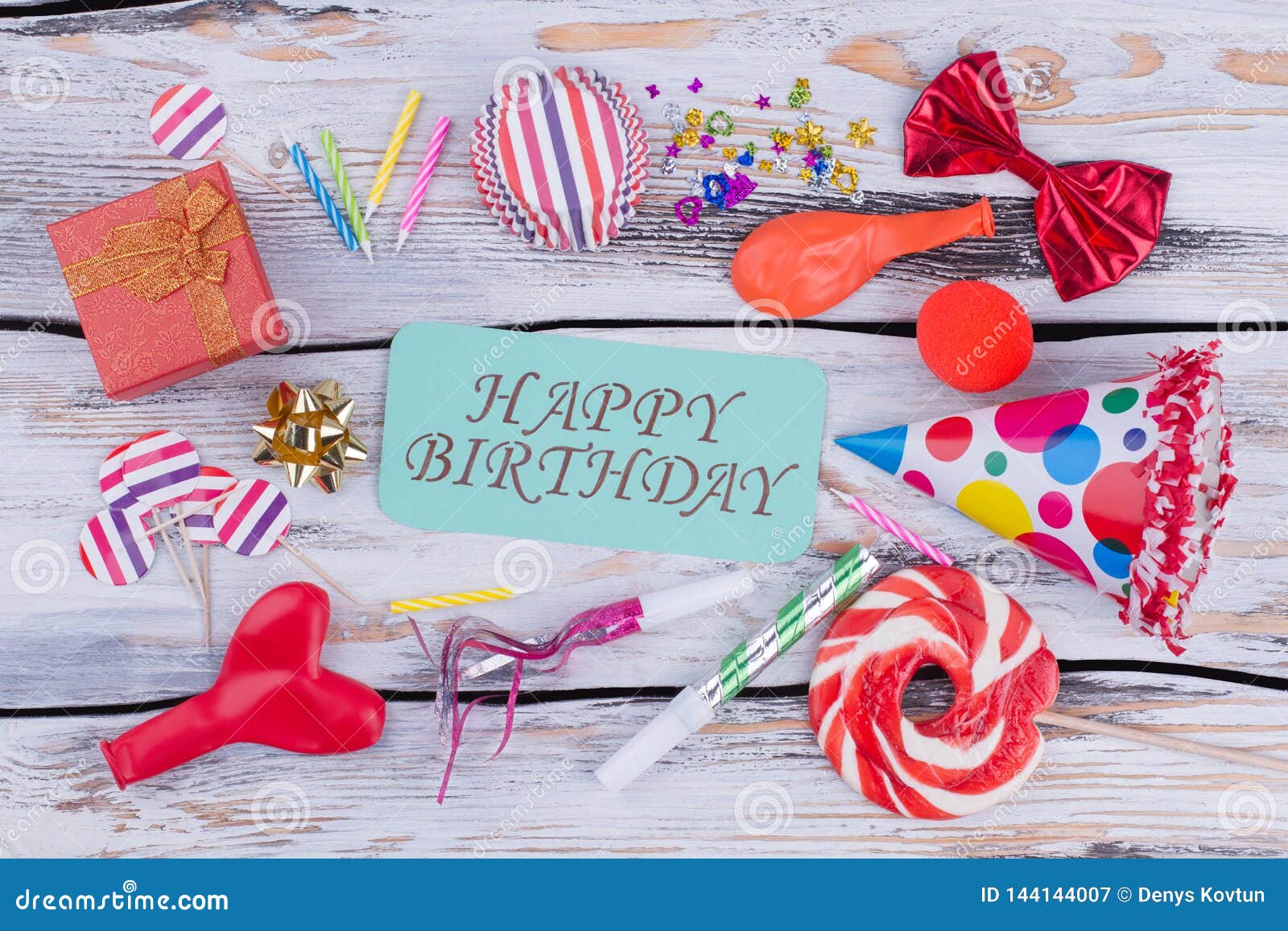 Happy Birthday Background with Party Items. Stock Image - Image of ...