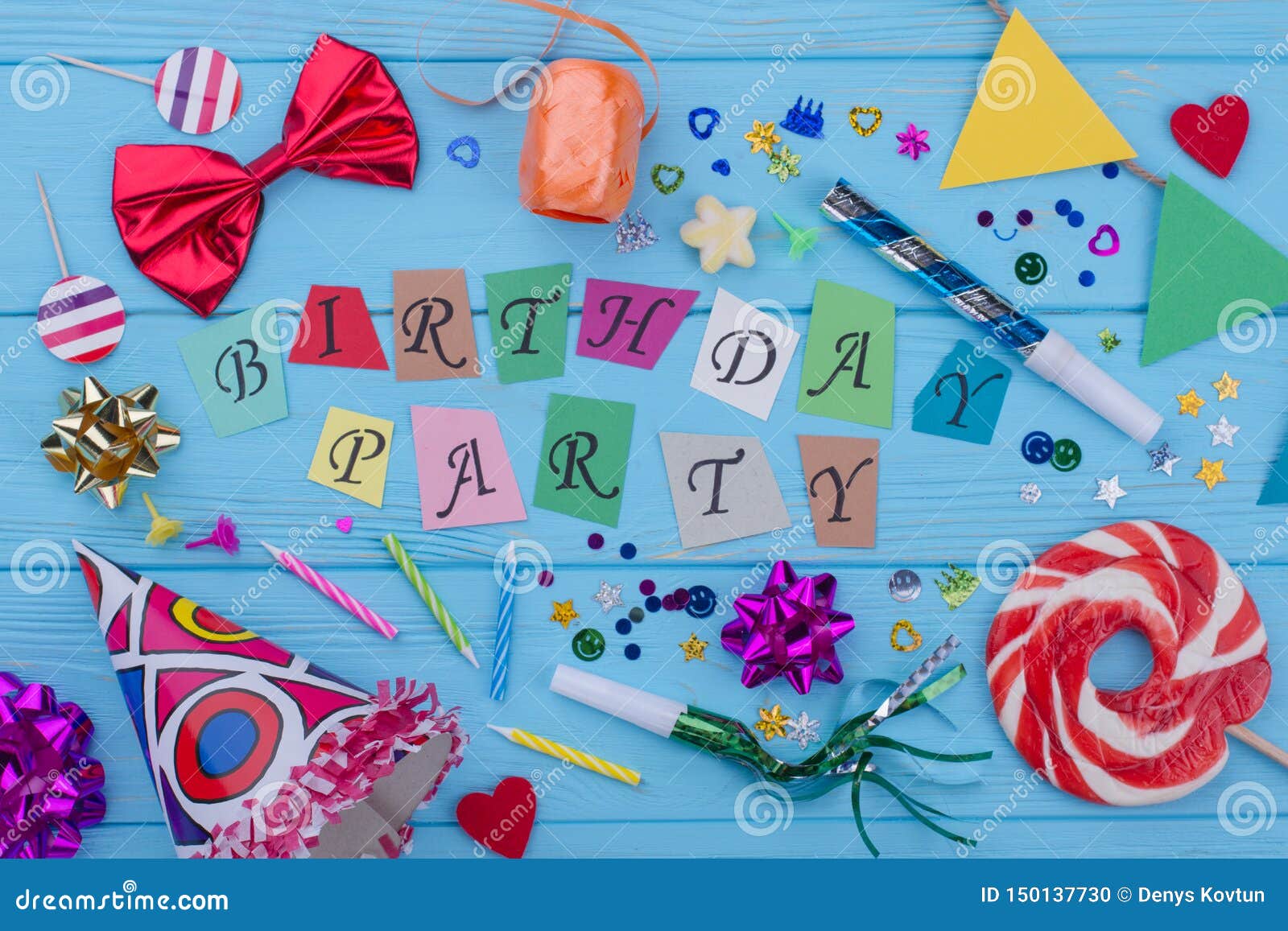 Happy Birthday Background with Party Supplies. Stock Photo - Image of  colorful, clown: 150137730