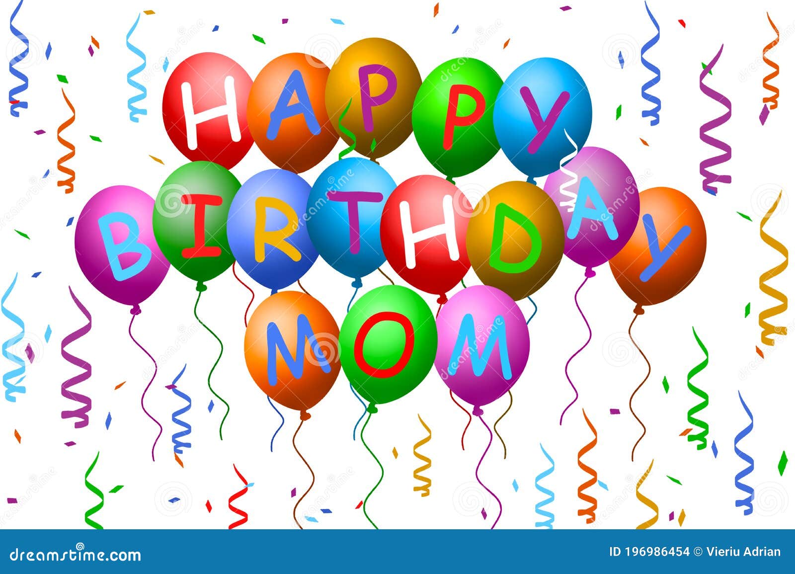 Happy Birthday Mom Balloons , Banner Stock Illustration 