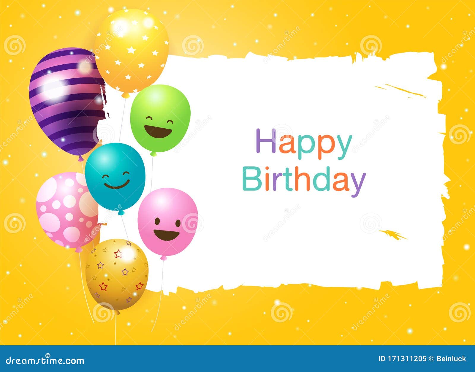 Happy Birthday Banner Card Frame Template with Colorful Balloons With Regard To Free Happy Birthday Banner Templates Download
