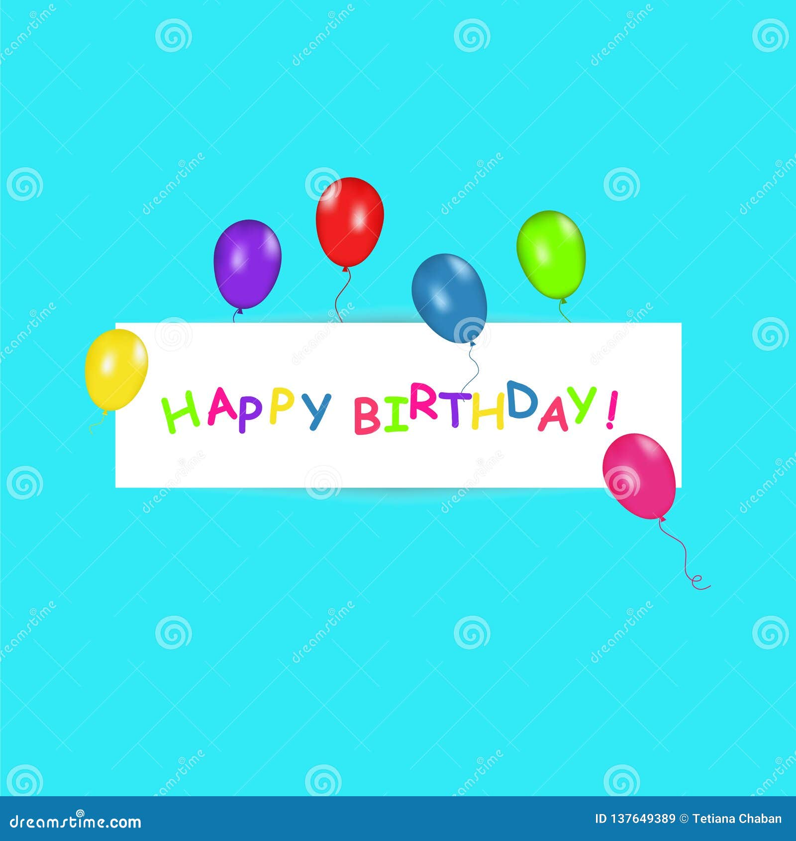 Happy Birthday  Banner  With Color Balloons On Trendy Blue  