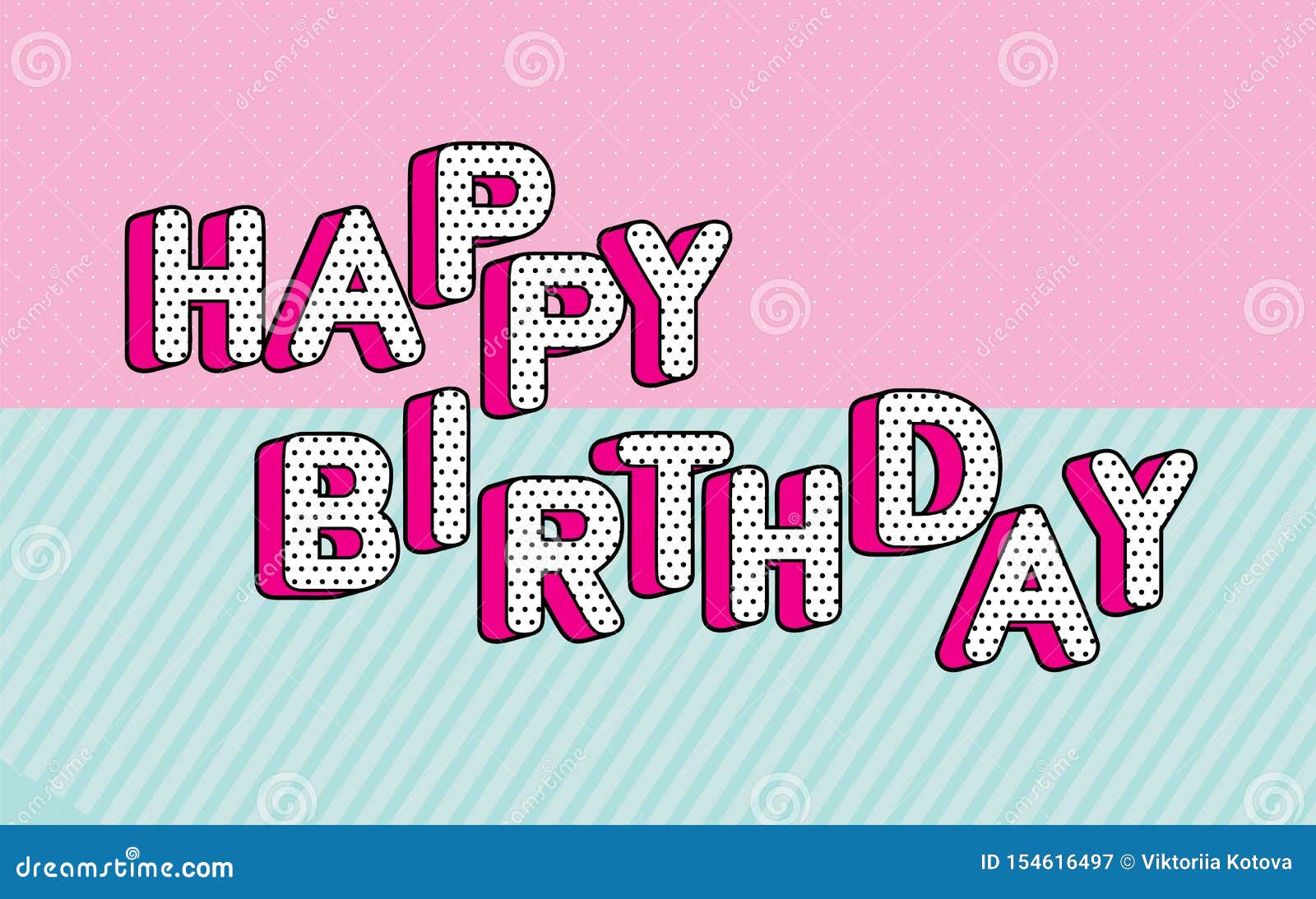 happy birthday banner text with hot pink shadow themed party lol doll surprise.  black and white dots, 3d letters 