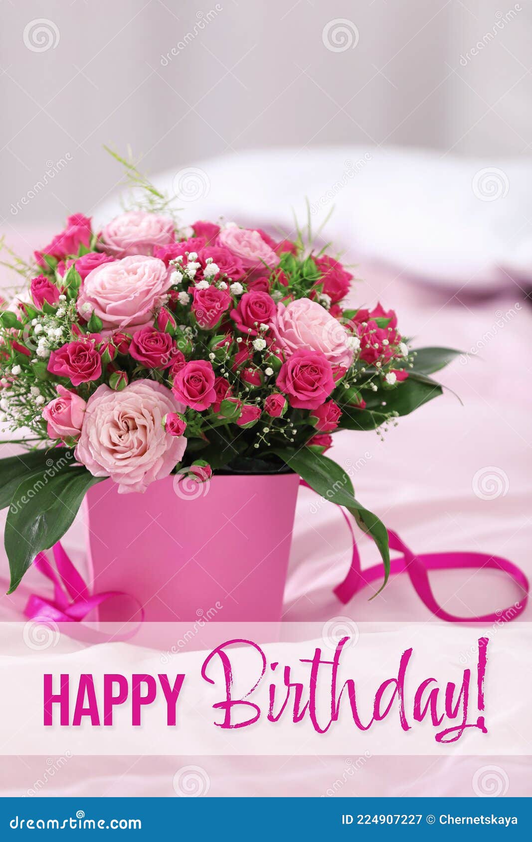 Happy Birthday! Beautiful Bouquet of Flowers in Gift Box Stock Image -  Image of background, paper: 224907227