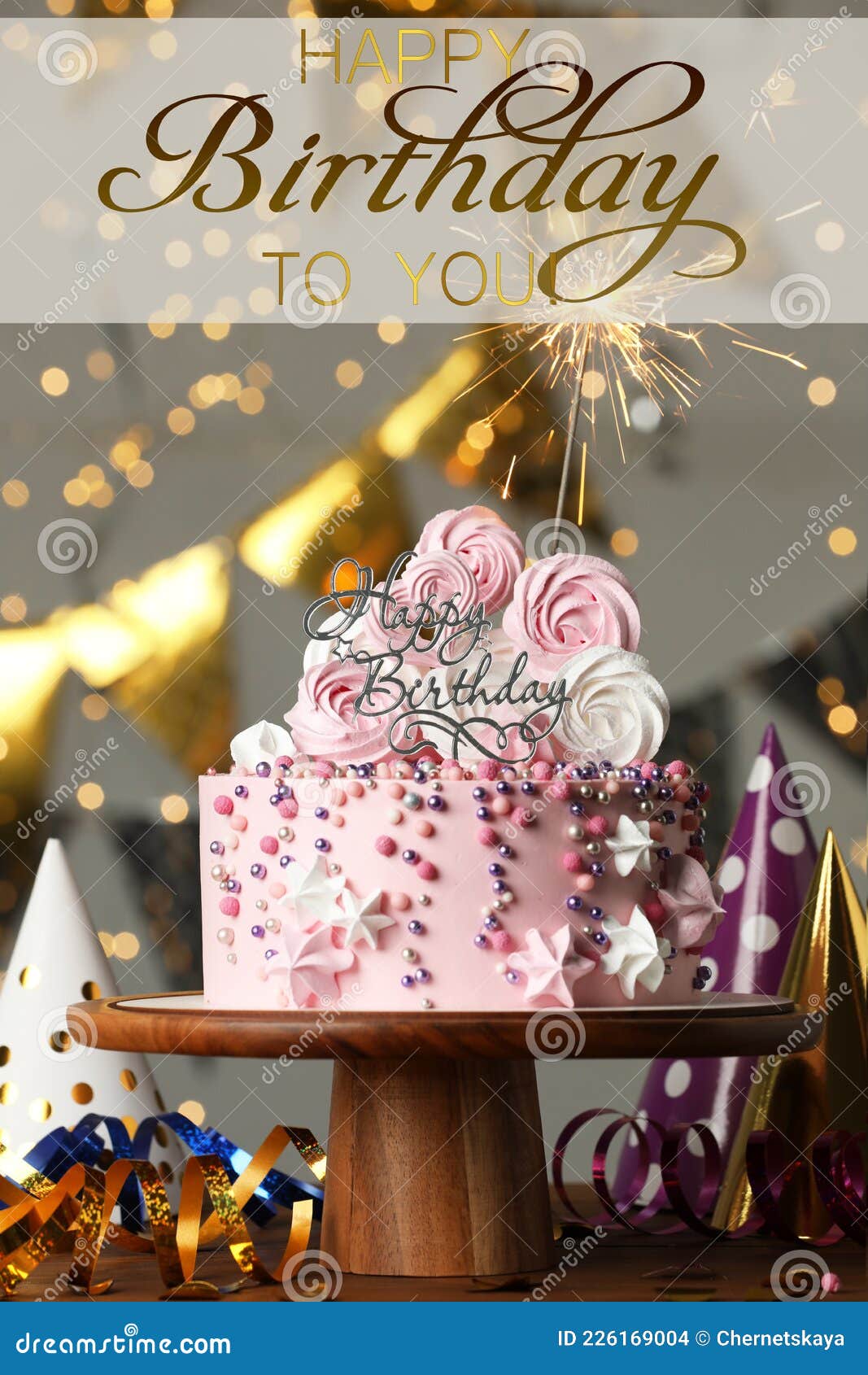 Happy Birthday! Beautiful Cake with Burning Sparkle and Decor on ...