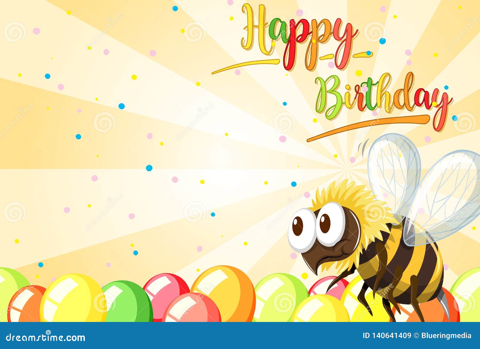 Happy birthday bee card stock vector. Illustration of drawing - 140641409