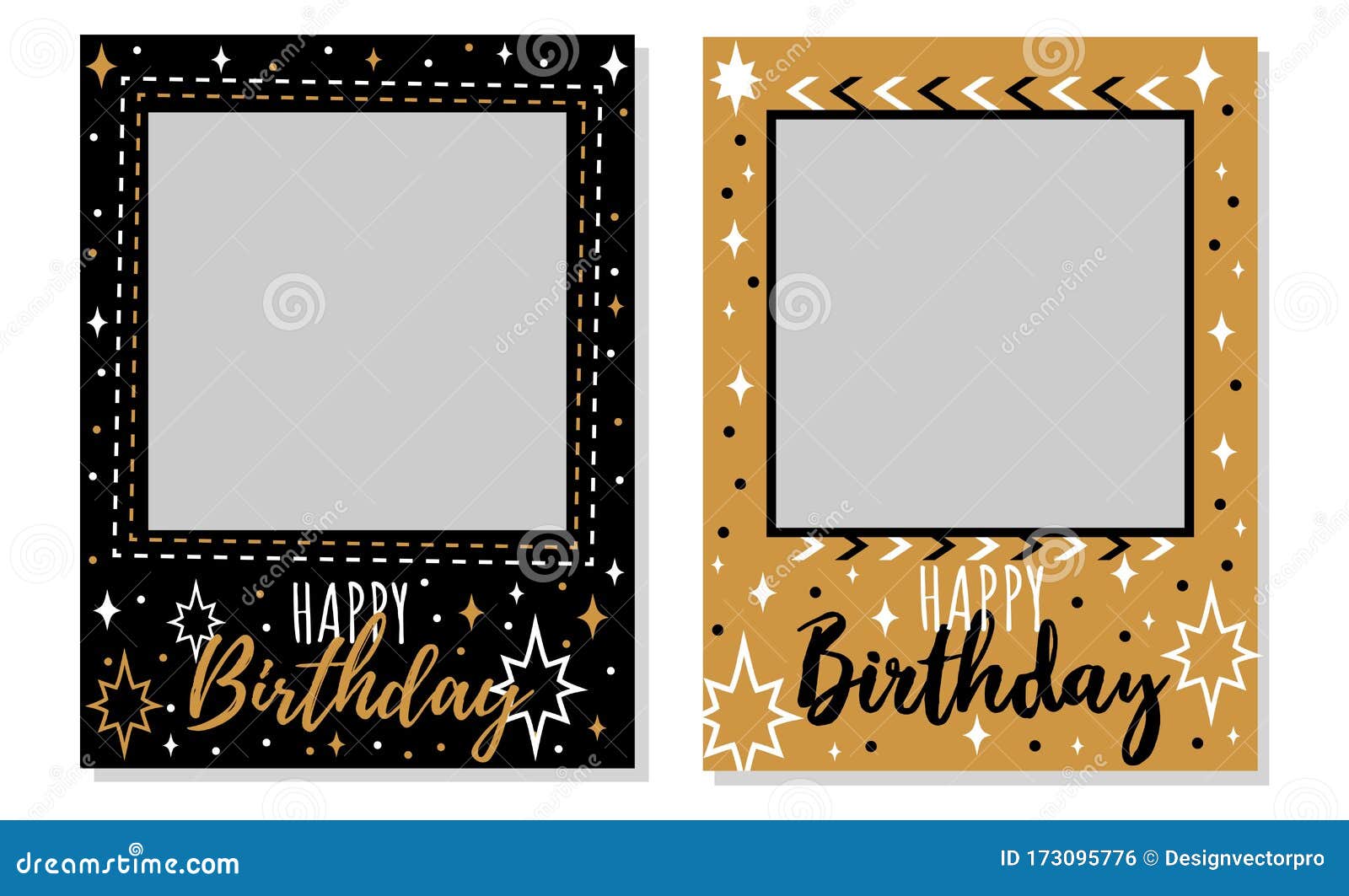Happy Birthday Black and Gold Photo Frames Set Stock Vector ...
