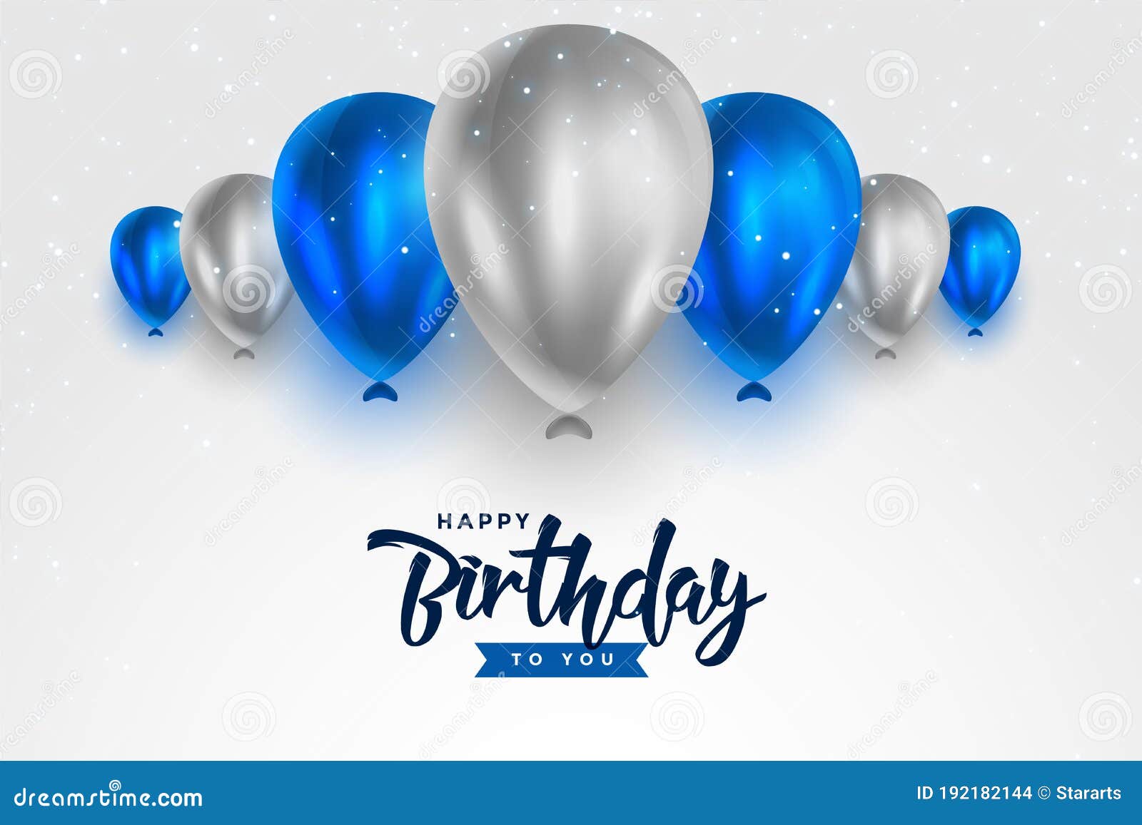 Happy Birthday Blue and Silver White Shiny Balloons Background Stock