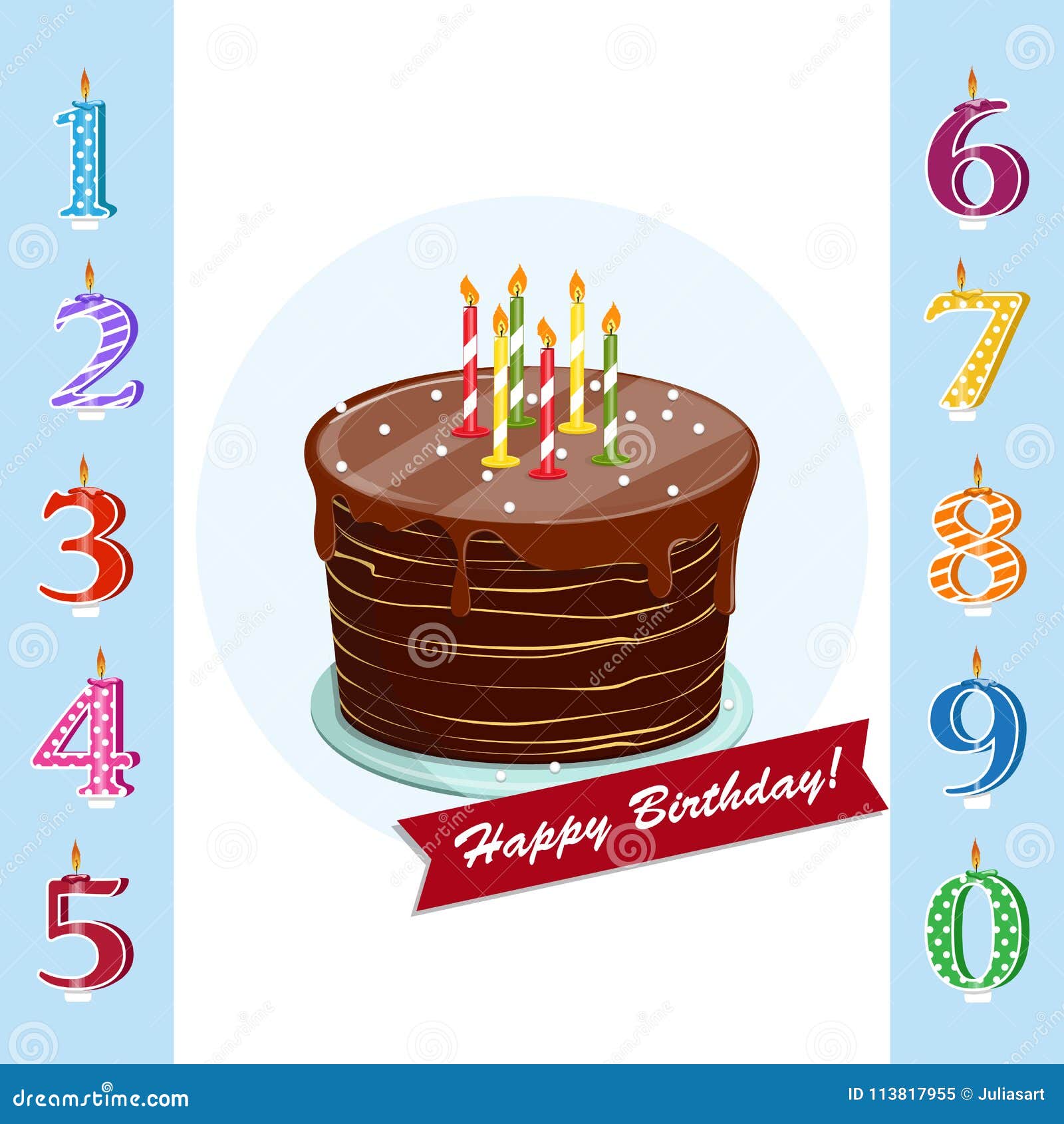 Happy Birthday Cake with Candles Numbers for Each Year. Vector I Stock  Vector - Illustration of candle, party: 113817955