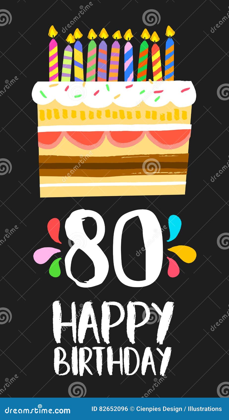 happy birthday cake card for 80 eighty year party