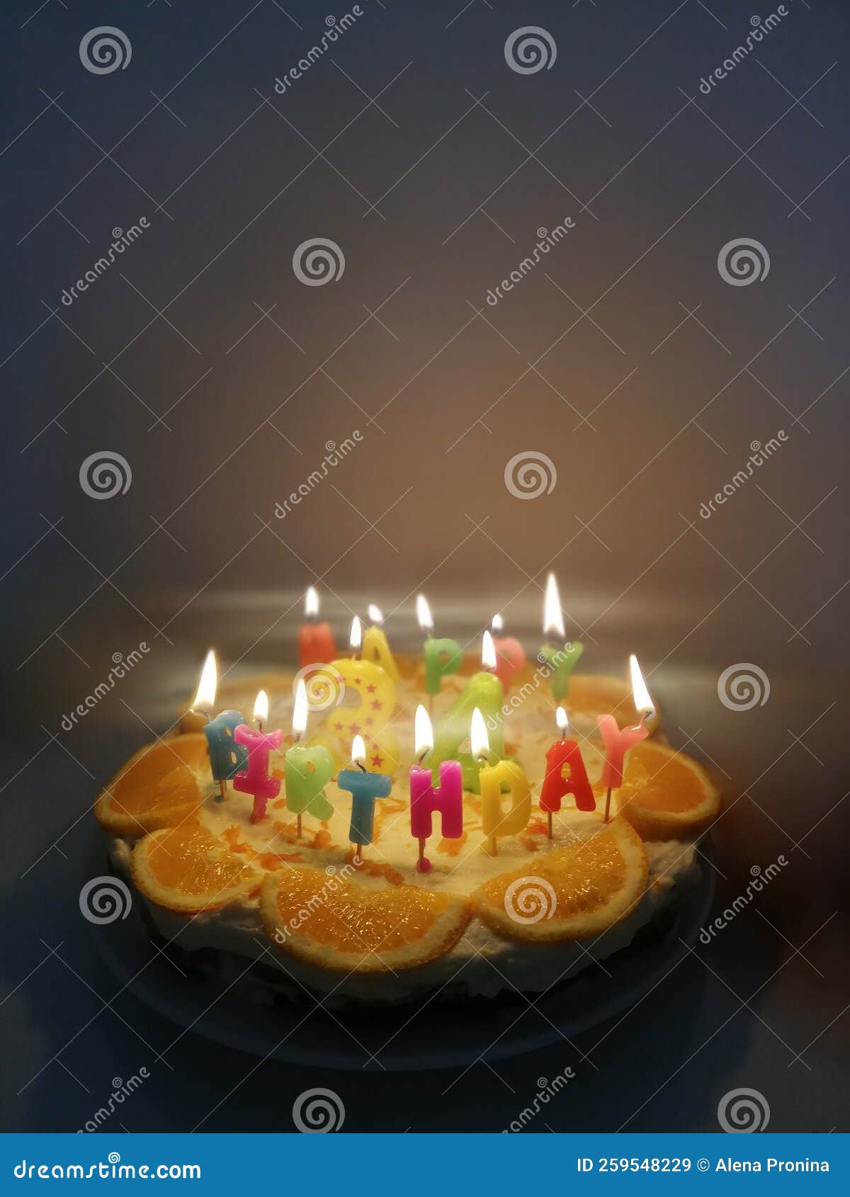 Happy Birthday Cake with Letters Candles with Fire Stock Image - Image of  anniversary, celebrate: 259548229