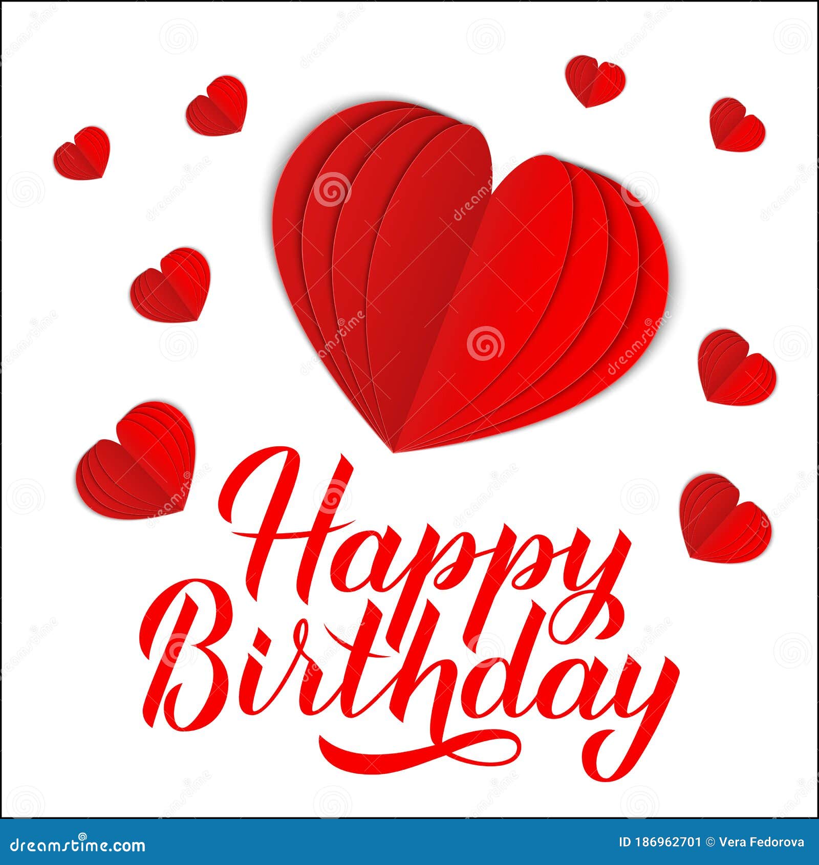 Happy Birthday Calligraphy Lettering with 3d Origami Paper Cut Hearts ...