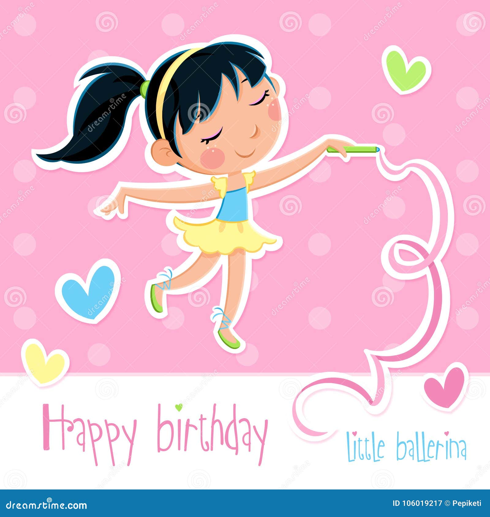 Happy Birthday Card - Adorable Little Ballerina Girl - Pink Background ...