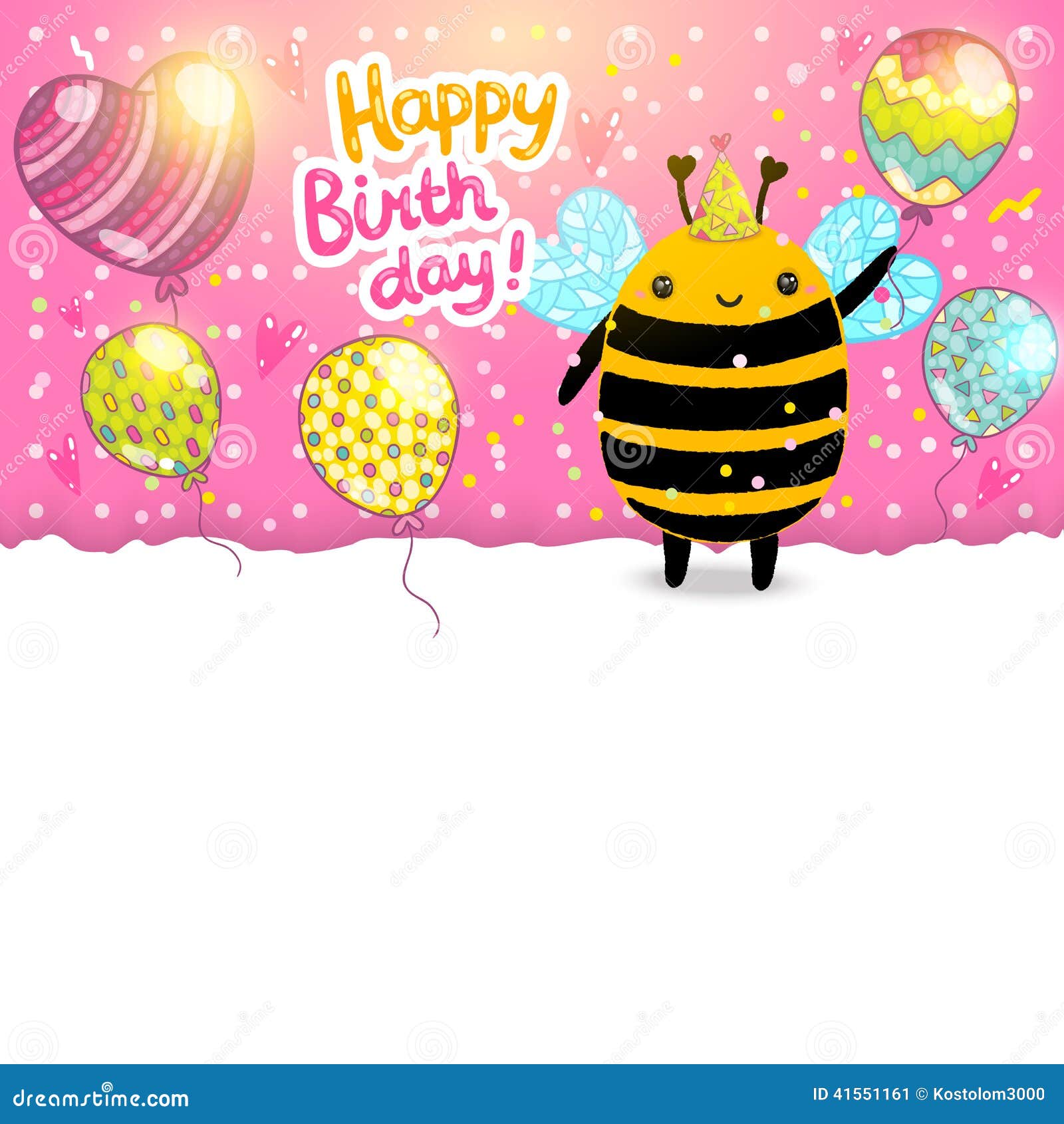 Happy Birthday Card Background With A Bee. Stock Vector - Illustration ...