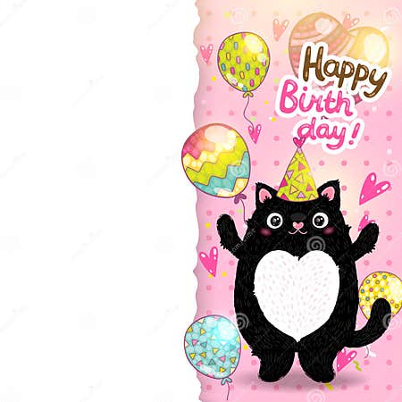 Happy Birthday Card Background with a Cat. Stock Vector - Illustration ...