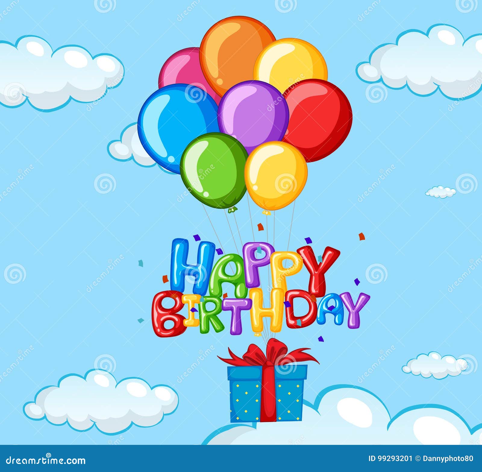 Happy Birthday Card with Balloons and Present Stock Vector ...