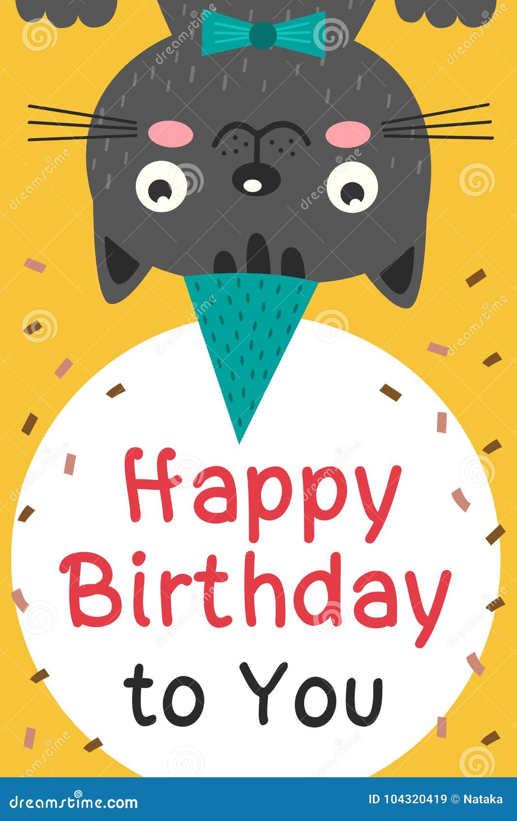 Happy Birthday Card With Black Cat Stock Vector Illustration Of