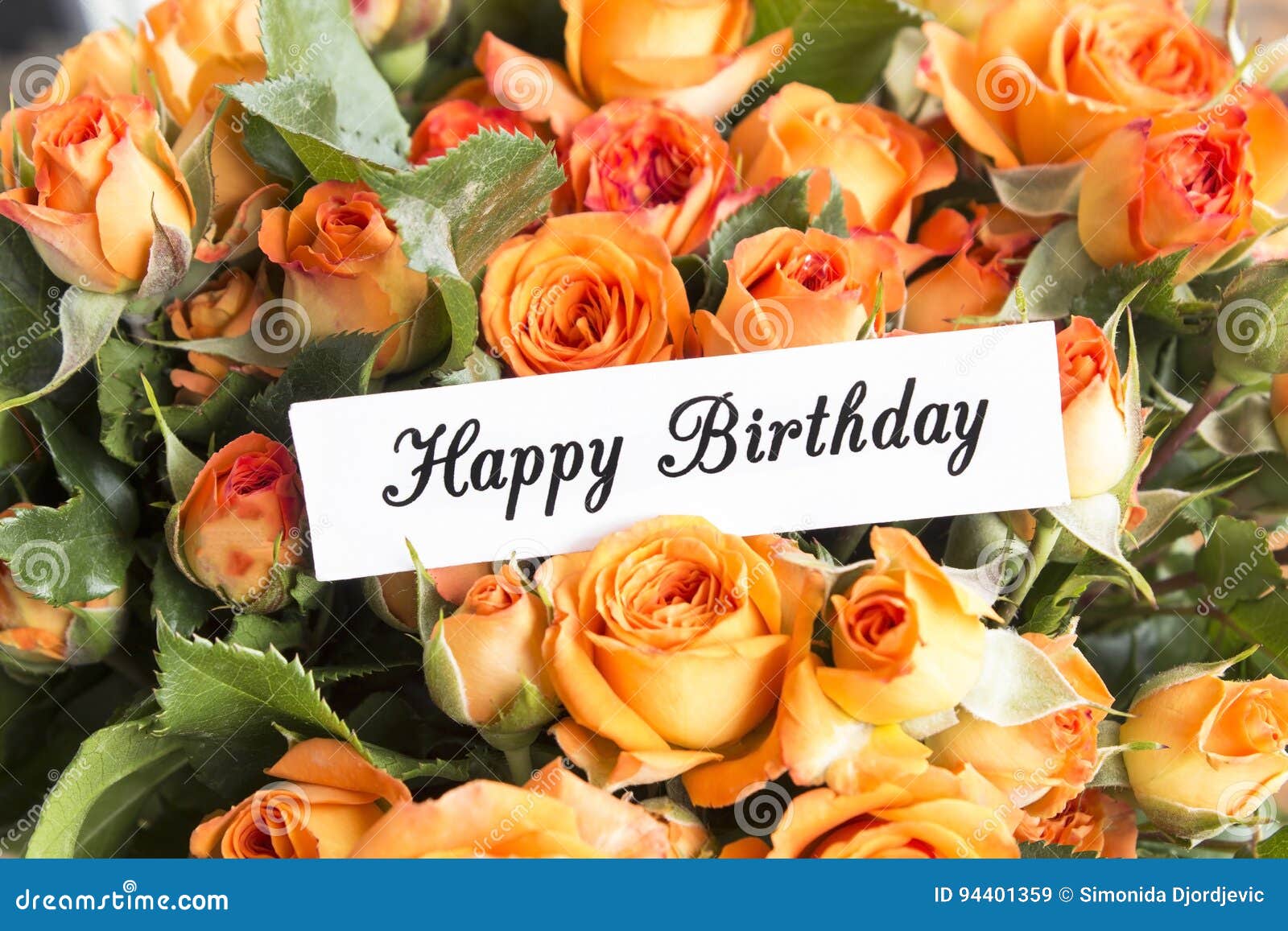 Happy Birthday Card with Bouquet of Orange Roses Stock Image ...