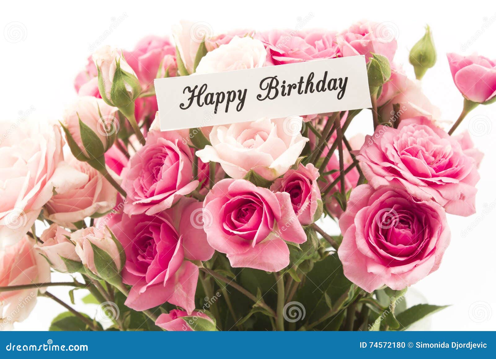 Happy Birthday Card with Bouquet of Pink Roses Stock Photo - Image ...