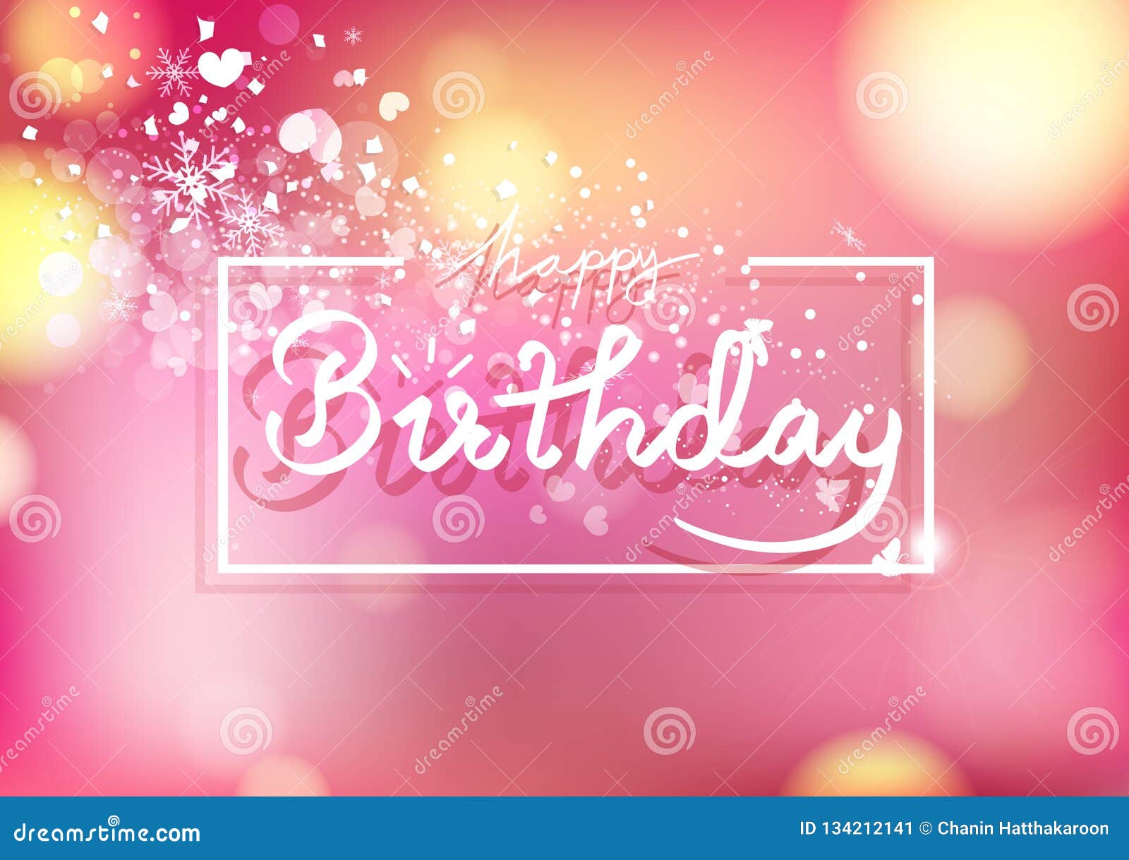 Happy Birthday Card, Calligraphy Ribbon Style, Scatter Heart and ...