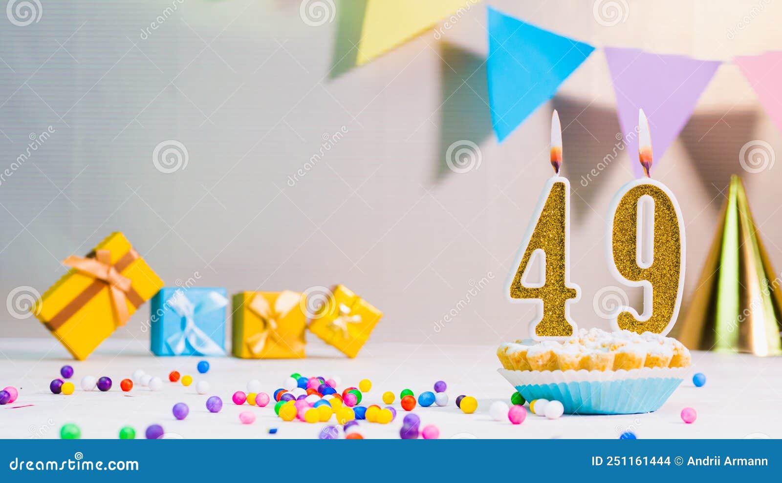 Happy Birthday Card from Candles with the Number 49, Golden Numbers ...