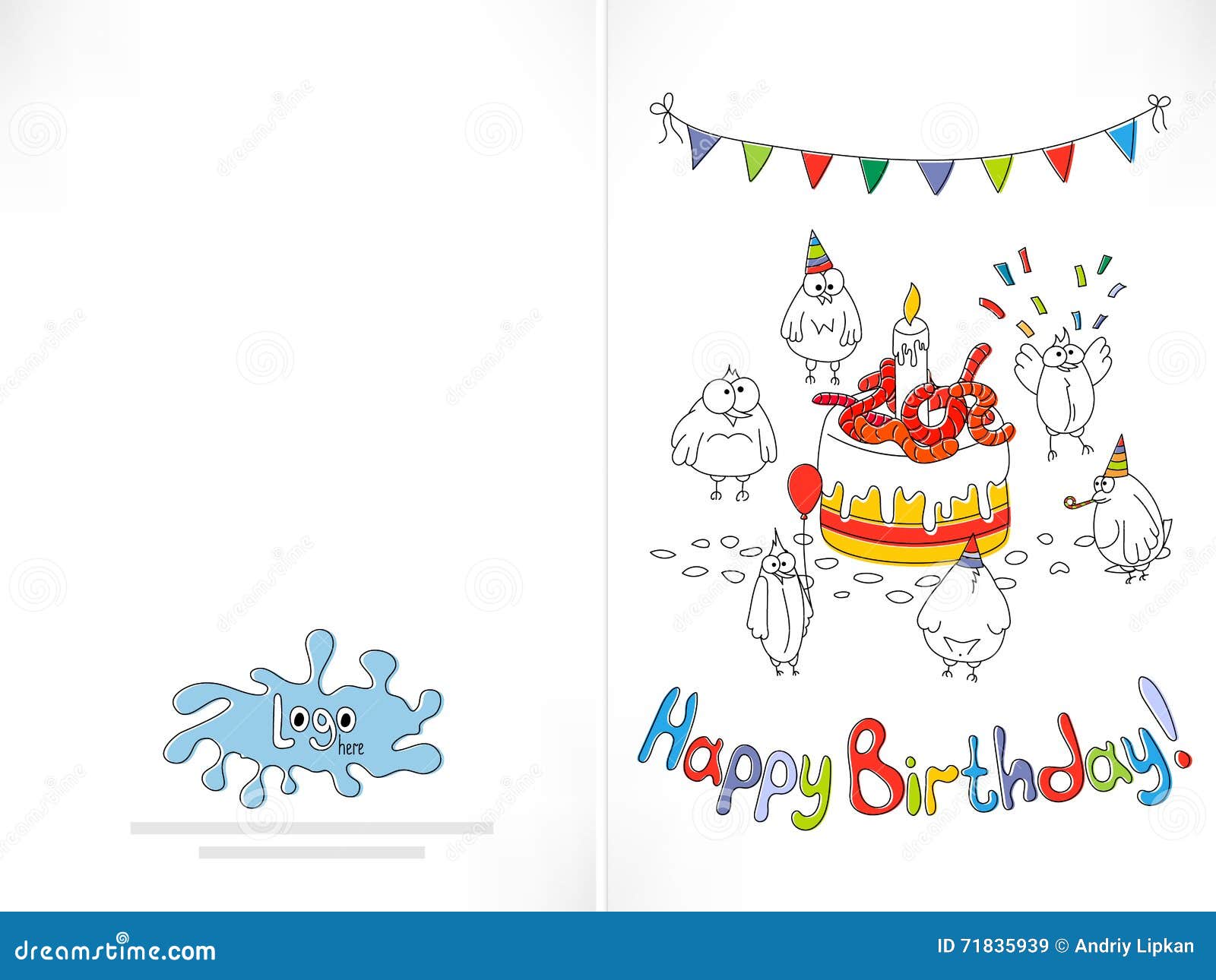 Happy Birthday Card. Cartoon Funny Bird on a String. Stock Vector ...
