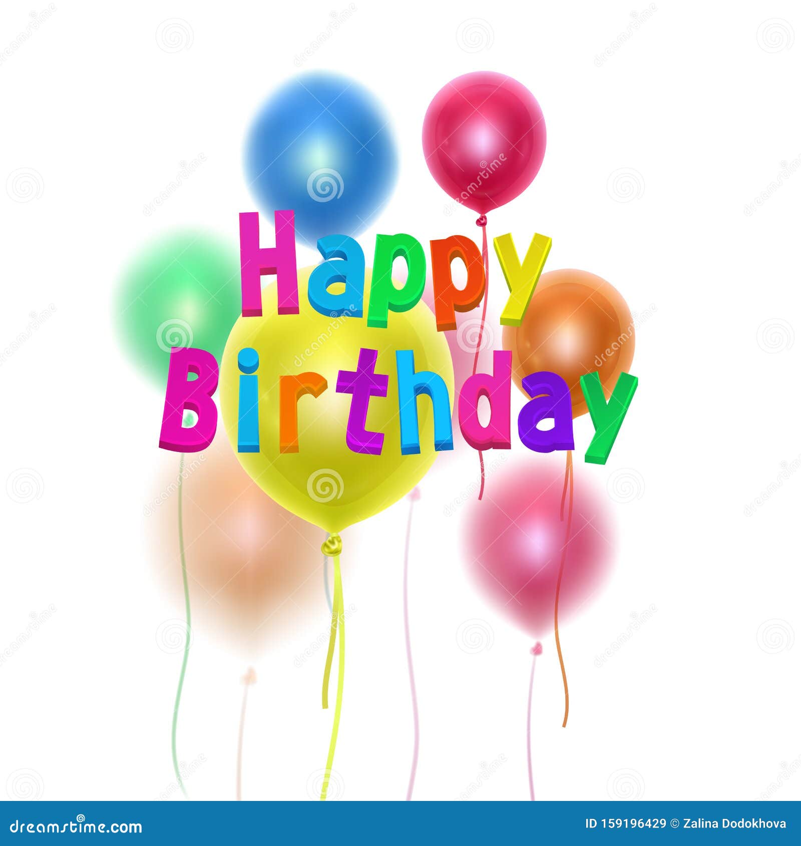 Happy Birthday Card with Colorful Flying Balloons, Card for Event and ...