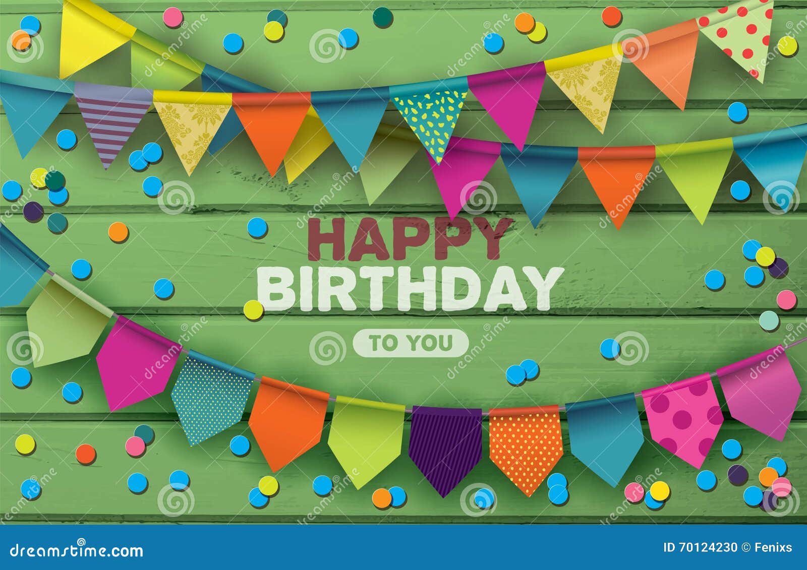 Happy Birthday Card with Colorful Paper Garlands and Confetti Stock ...