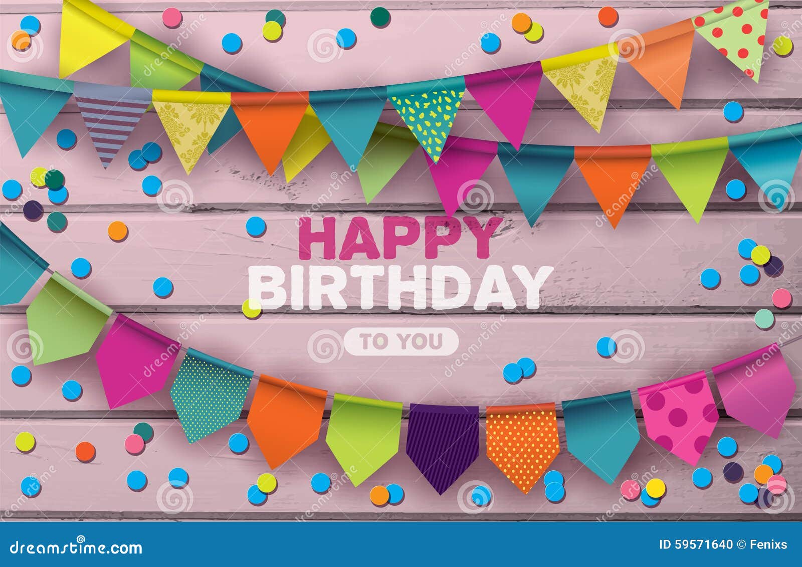 Happy Birthday Card with Colorful Paper Garlands and Confetti Stock ...