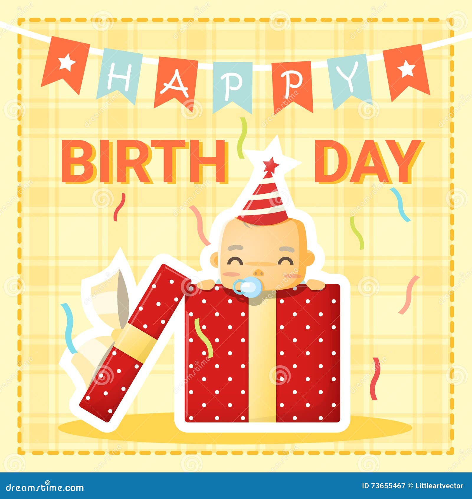 Happy Birthday Card With Cute Baby Stock Vector Illustration Of Gift Page
