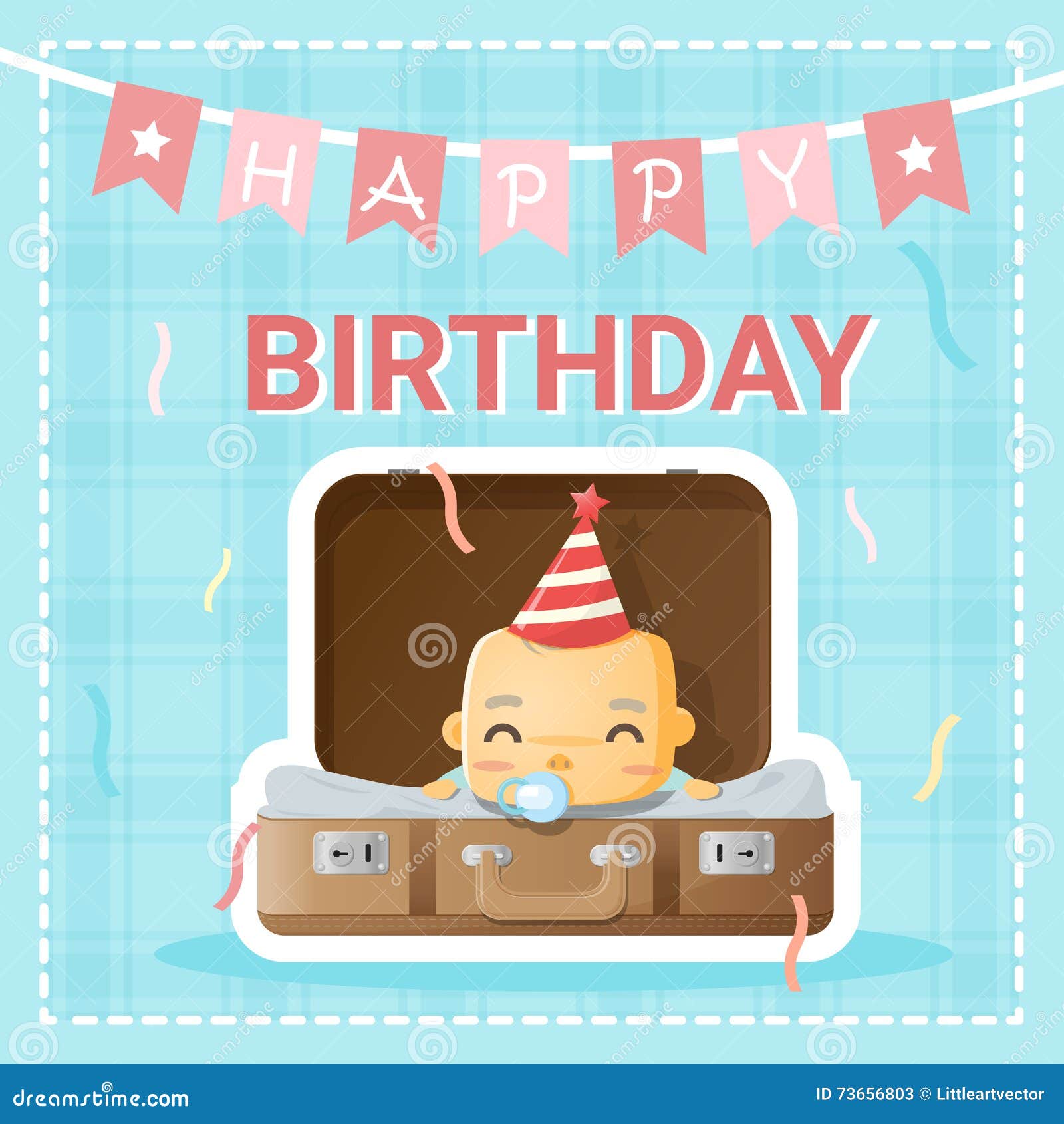 Happy Birthday Card With Cute Baby Stock Vector Illustration Of Design Funny