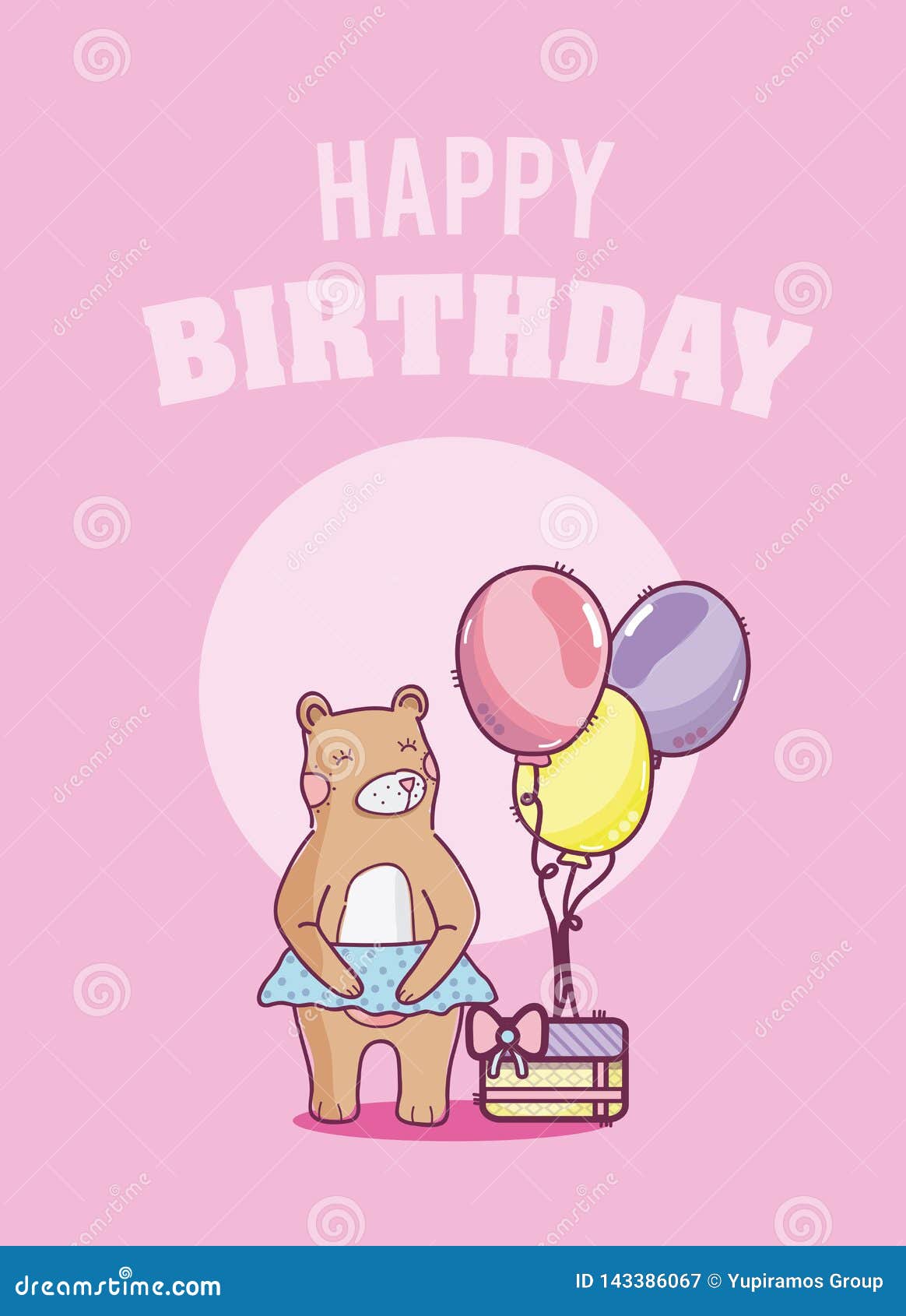 Happy Birthday Card with Bear Stock Vector - Illustration of natural ...