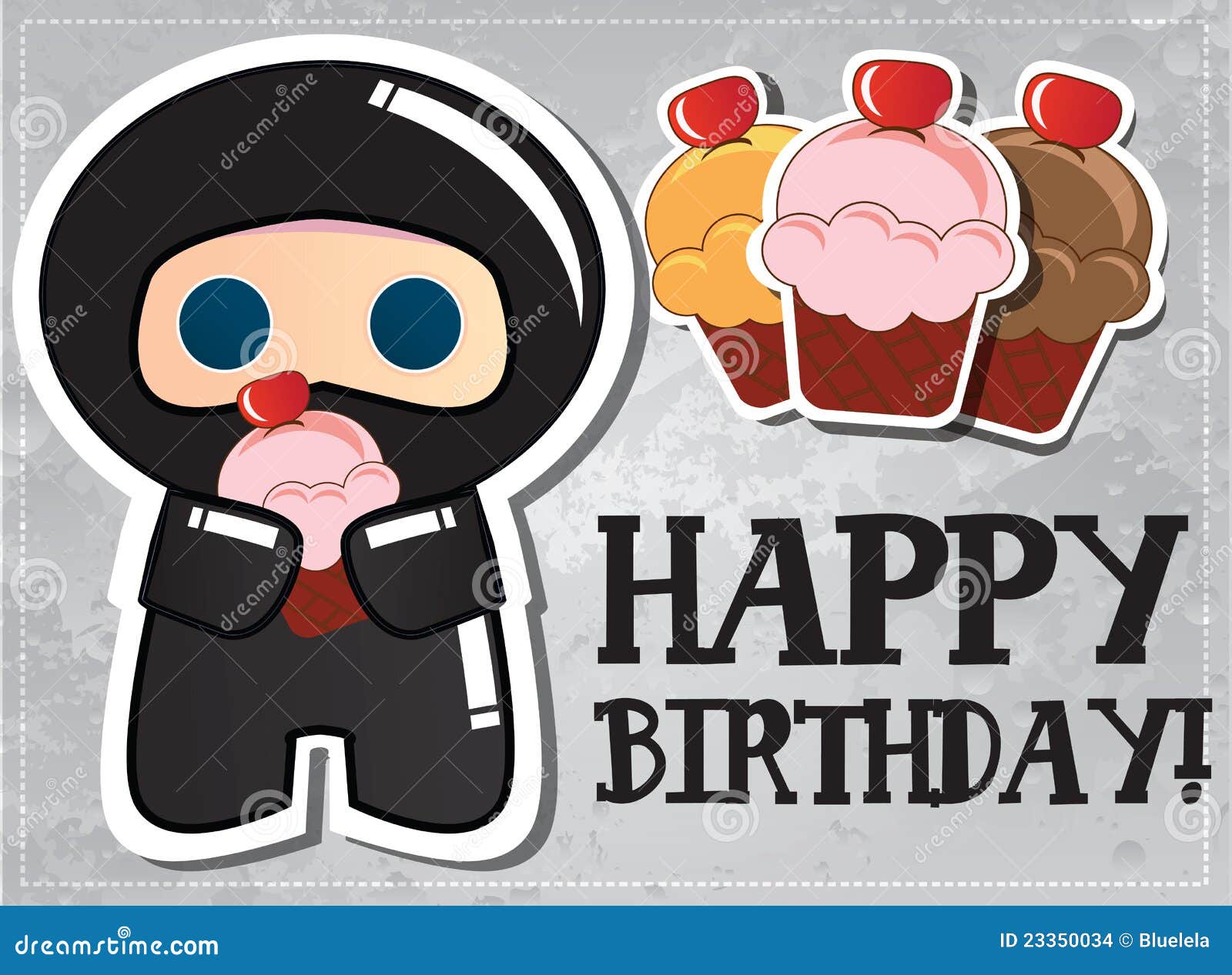 Happy Birthday Card With Cute Cartoon Ninja Stock Images - Image: 23350034
