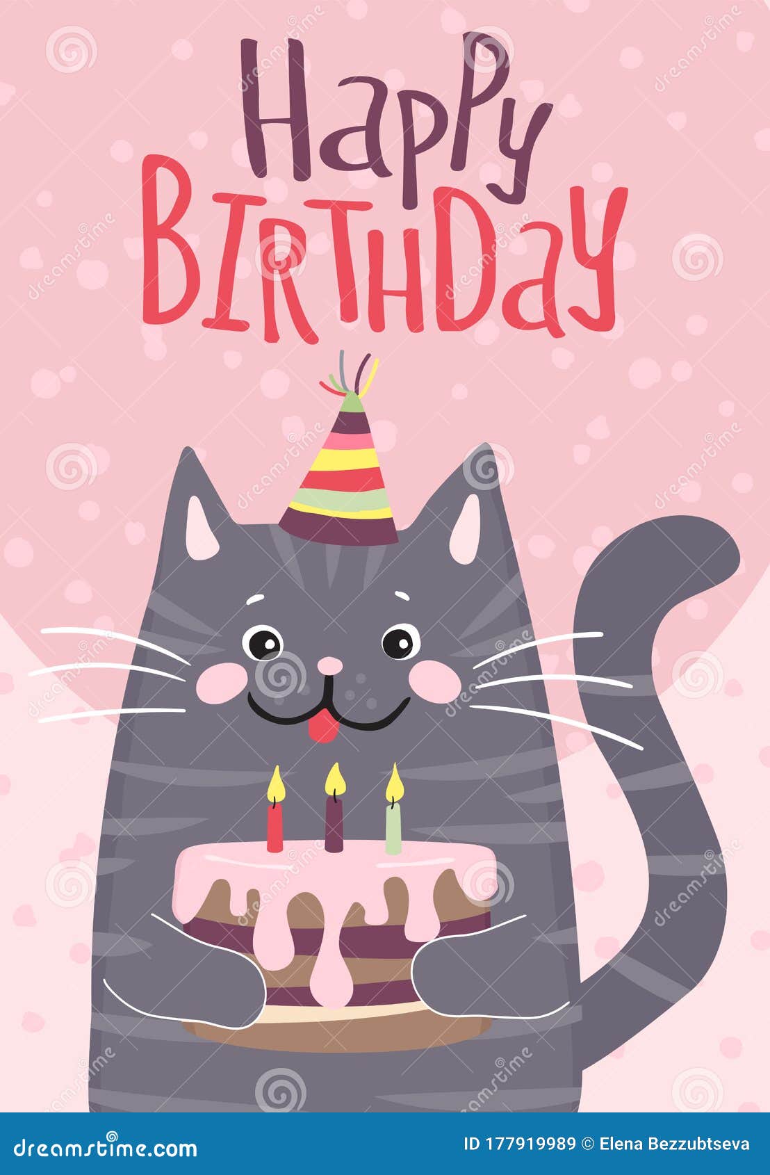 Download Happy Birthday Card With Cute Cat Stock Vector ...