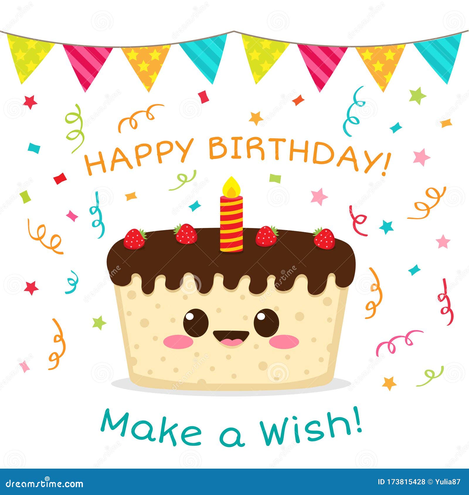 Happy Birthday Card with Cute Chocolate Cake Stock Vector - Illustration of  card, face: 173815428