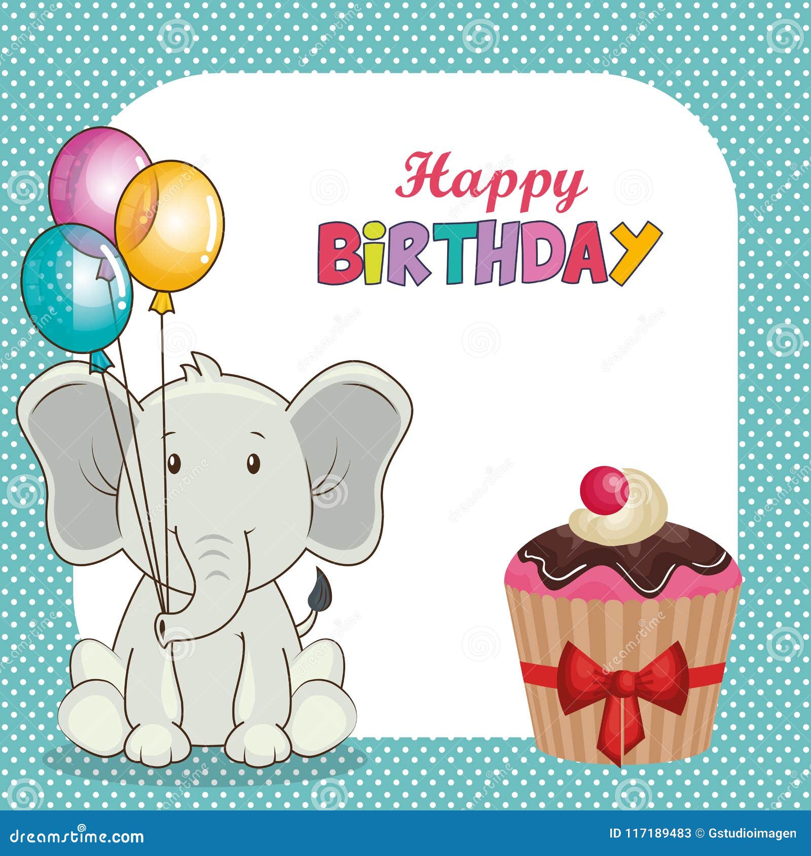 Happy Birthday Card with Cute Elephant Stock Vector - Illustration of ...