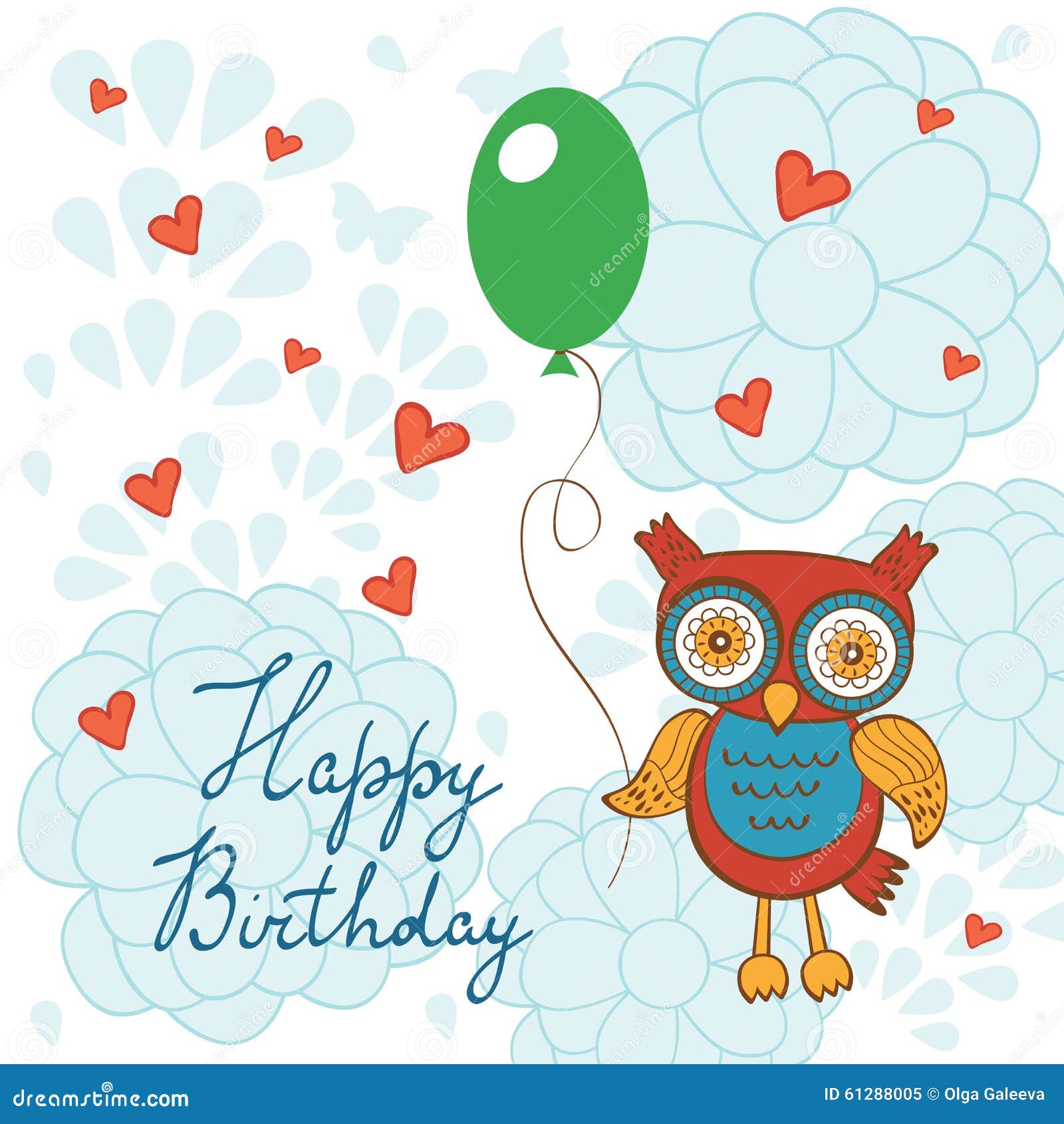 Happy Birthday Card with Cute Owl Character Stock Vector - Illustration ...