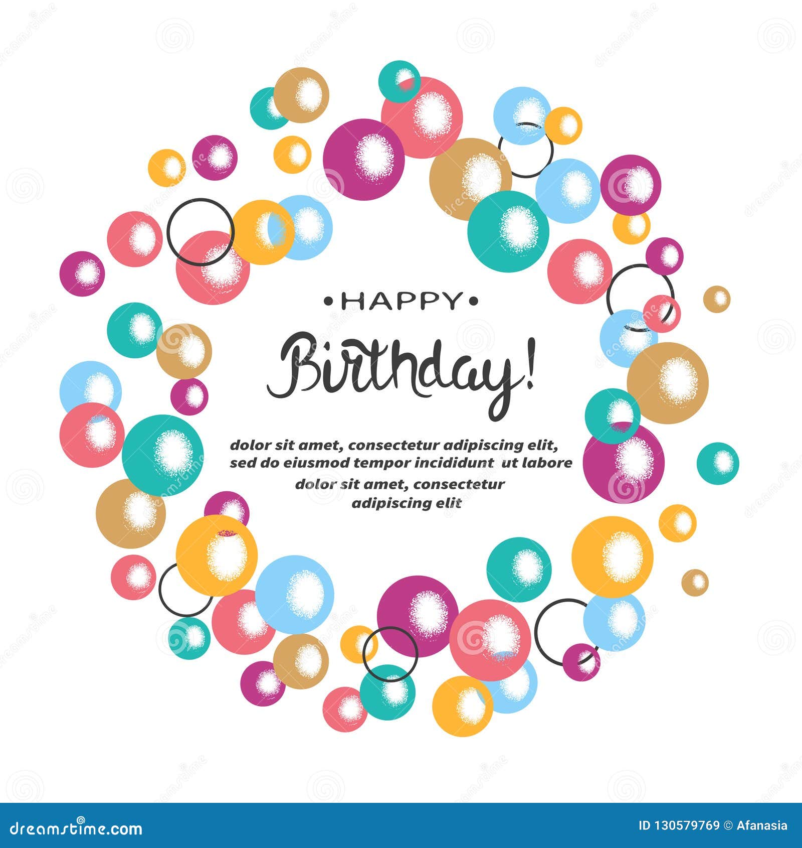Happy Birthday Card Design with Colorful Bubbles. Stock Vector