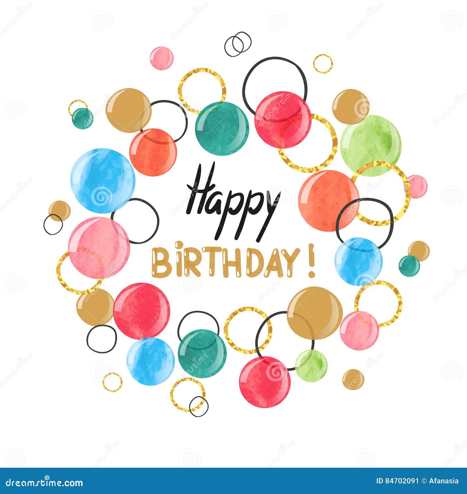 Happy Birthday Card Design with Colorful Watercolor Bubbles. Stock ...