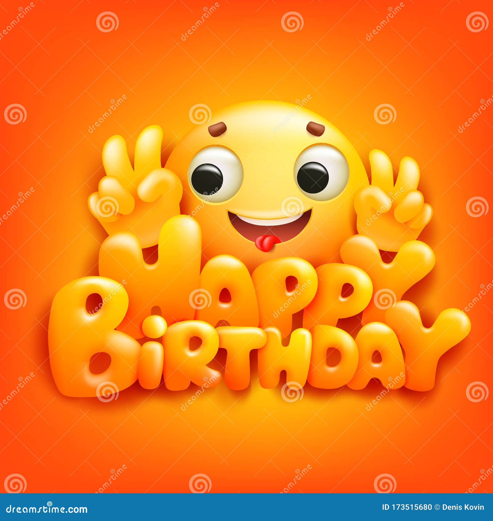 Happy Birthday Card with Emoji Cartoon Character. Yellow Background ...