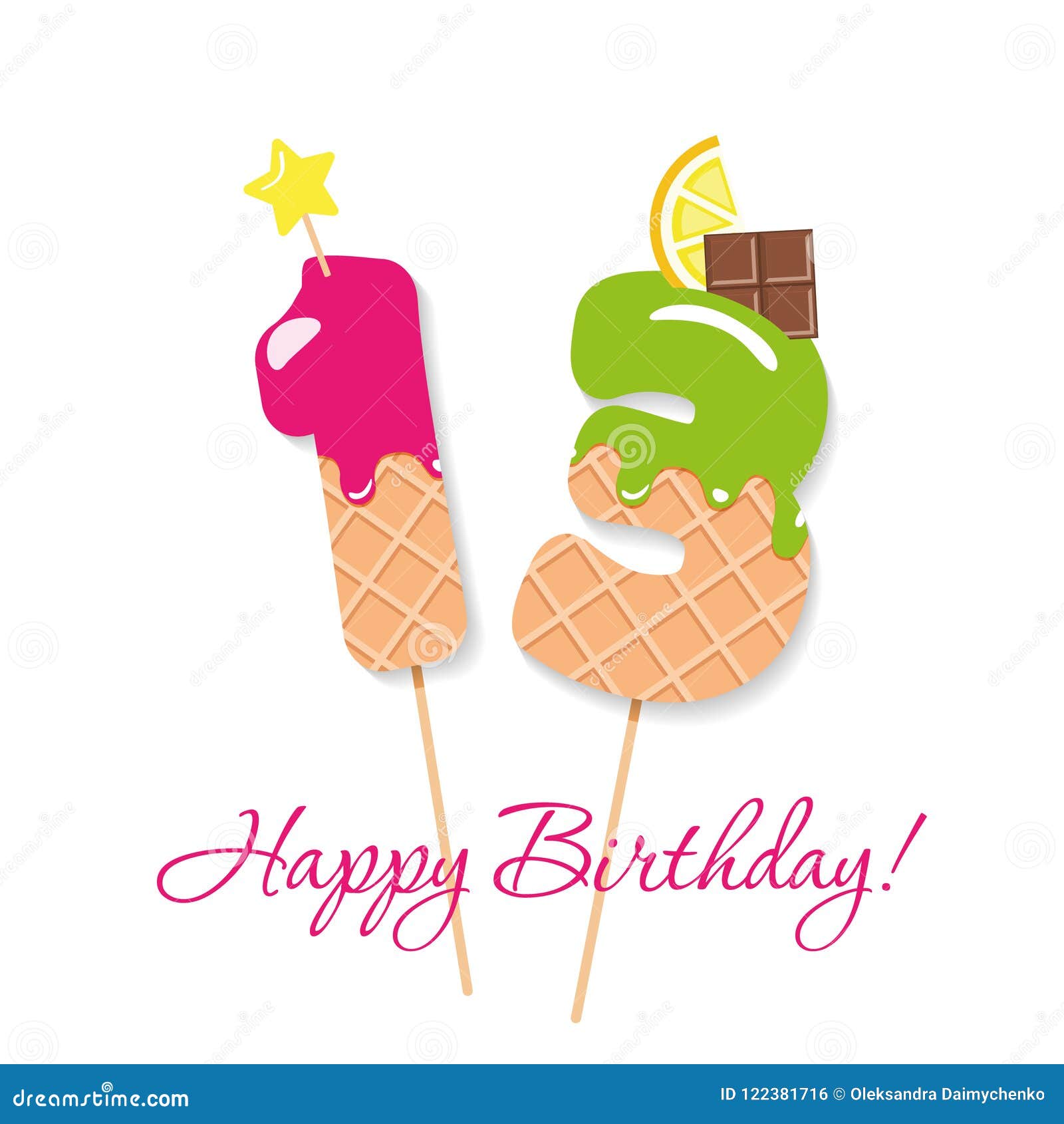 Verwonderlijk Happy Birthday Card. Festive Sweet Numbers 13. Coctail Straws WJ-96