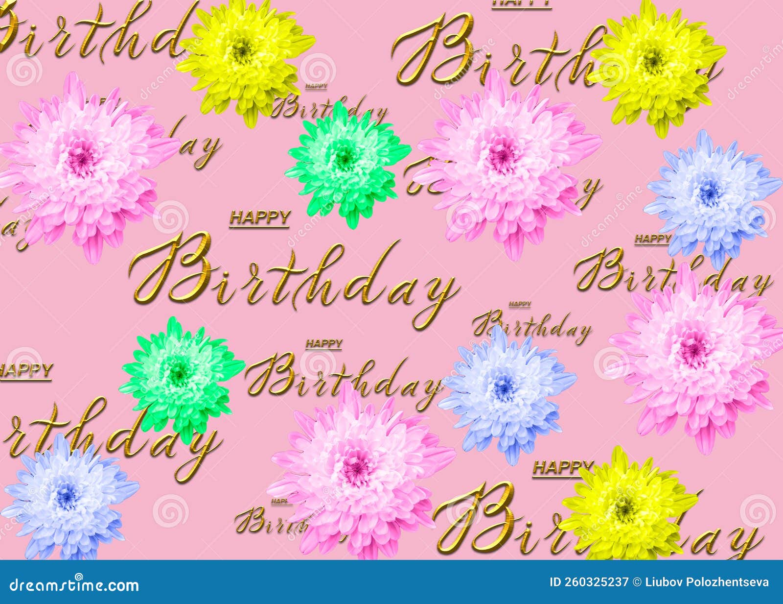 Happy Birthday Card with Flowers Multicolored. Stock Illustration